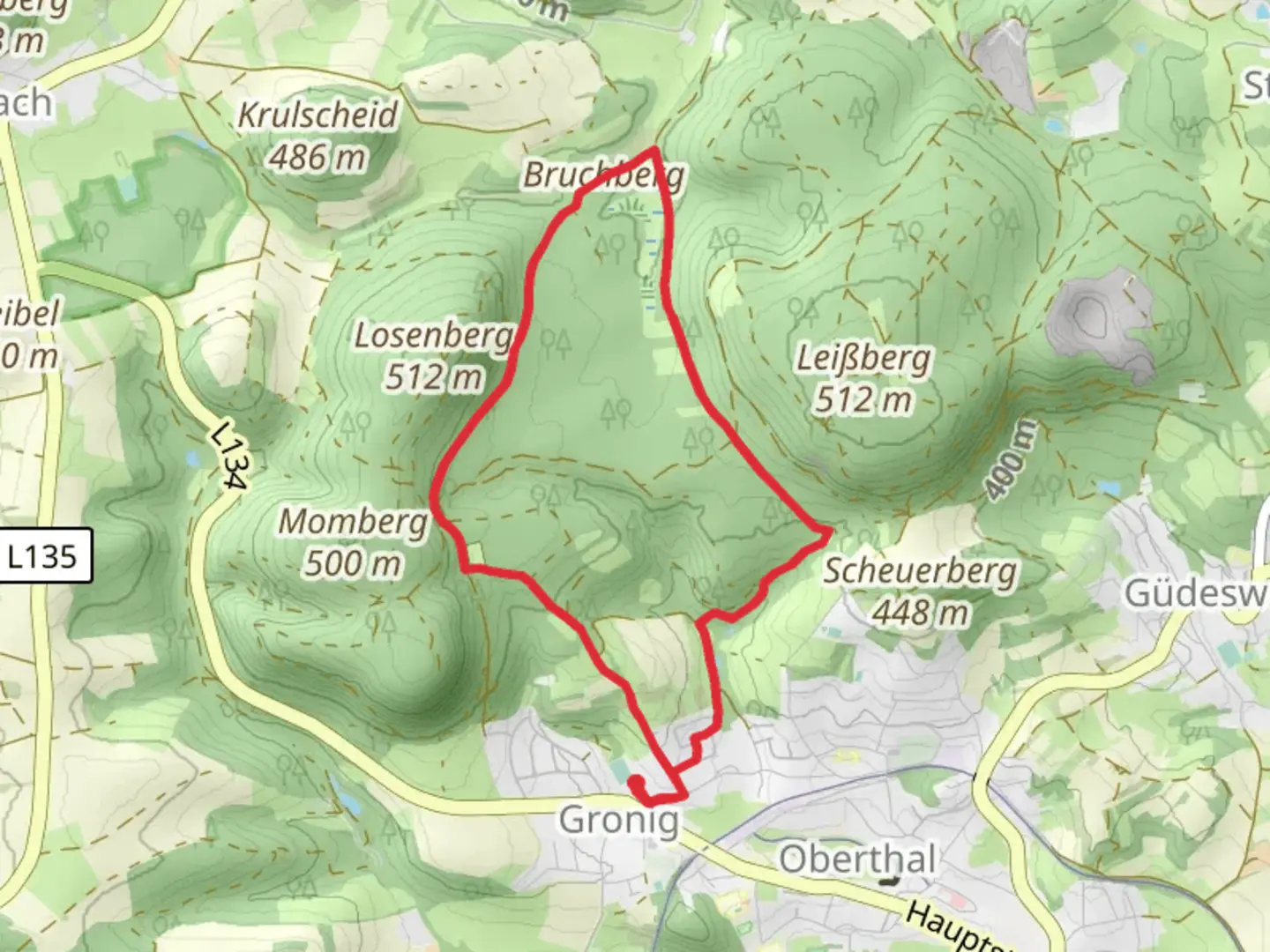 An image depicting the trail Bruchberg via Roetelsteinpfad and its surrounding area.