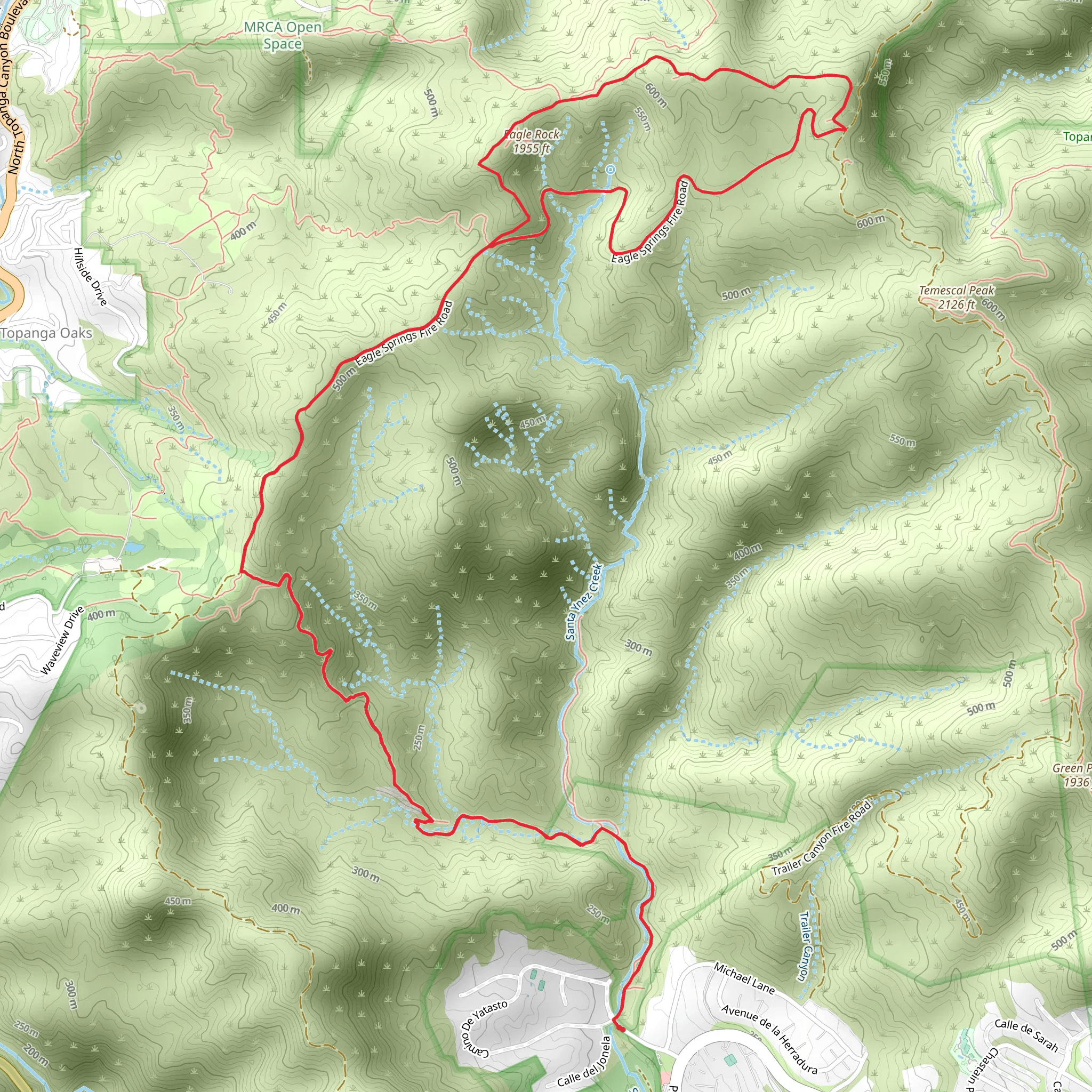 Eagle Rock via Backbone Trail and Santa Ynez Trail mobile static map