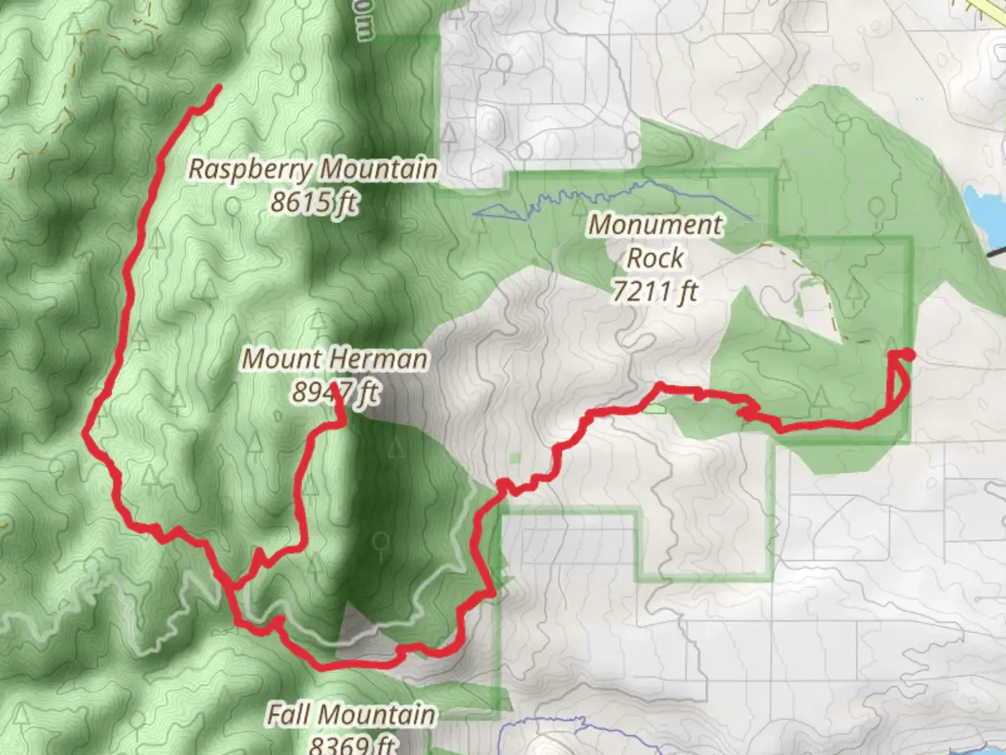An image depicting the trail Mount Herman and Monument Trail and its surrounding area.
