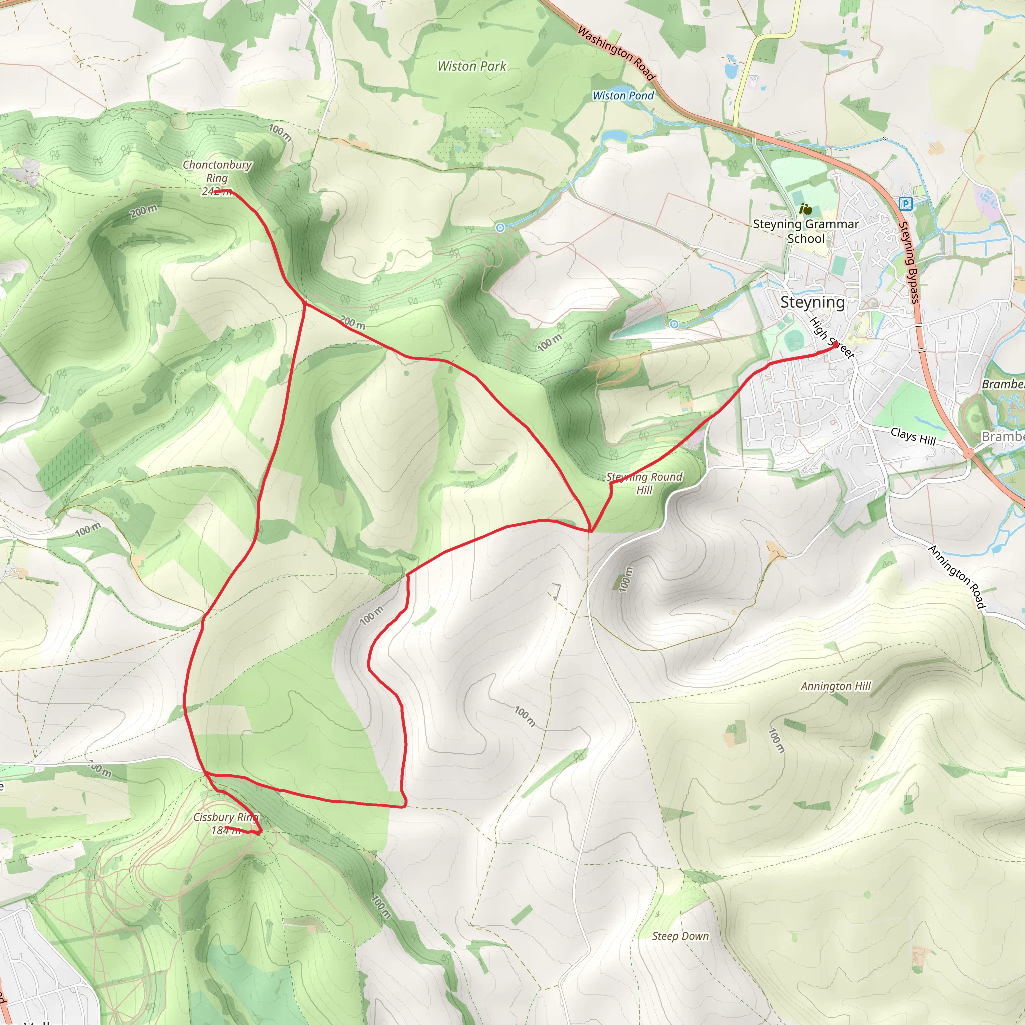 Cissbury Ring and Chanctonbury Ring from Steyning mobile static map