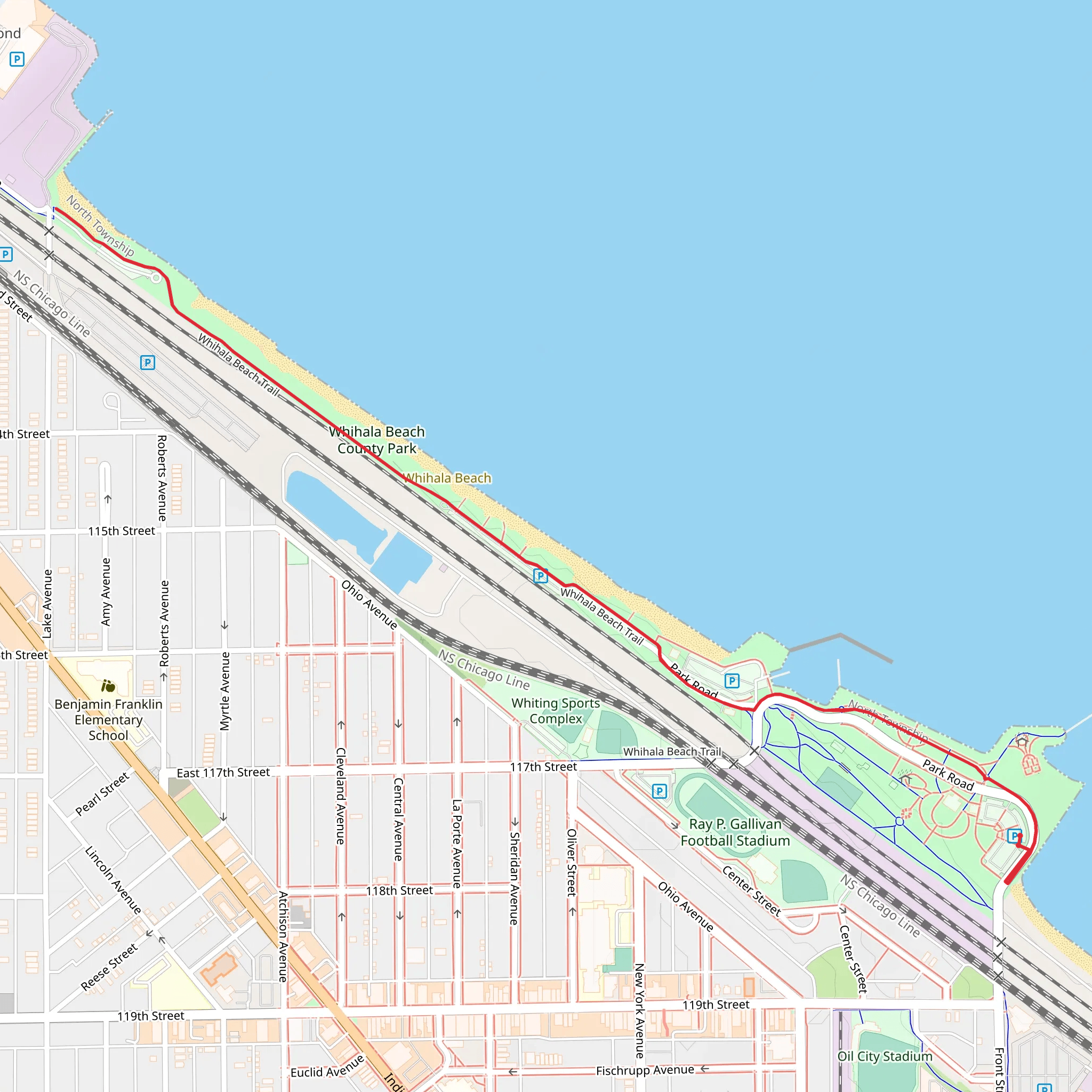 Whihala Beach Trail - Whiting Lakefront Park mobile static map