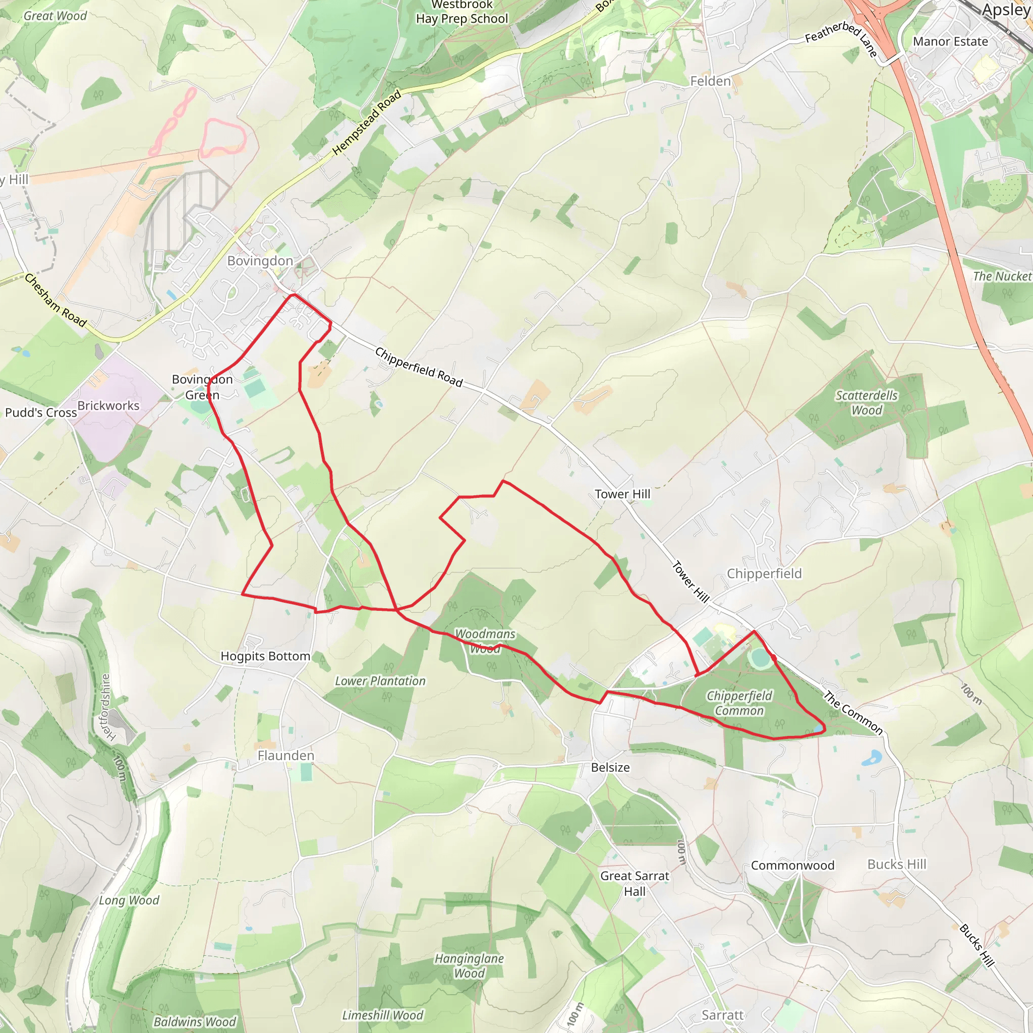 Hertfordshire Way between Chipperfield and Bovingdon mobile static map