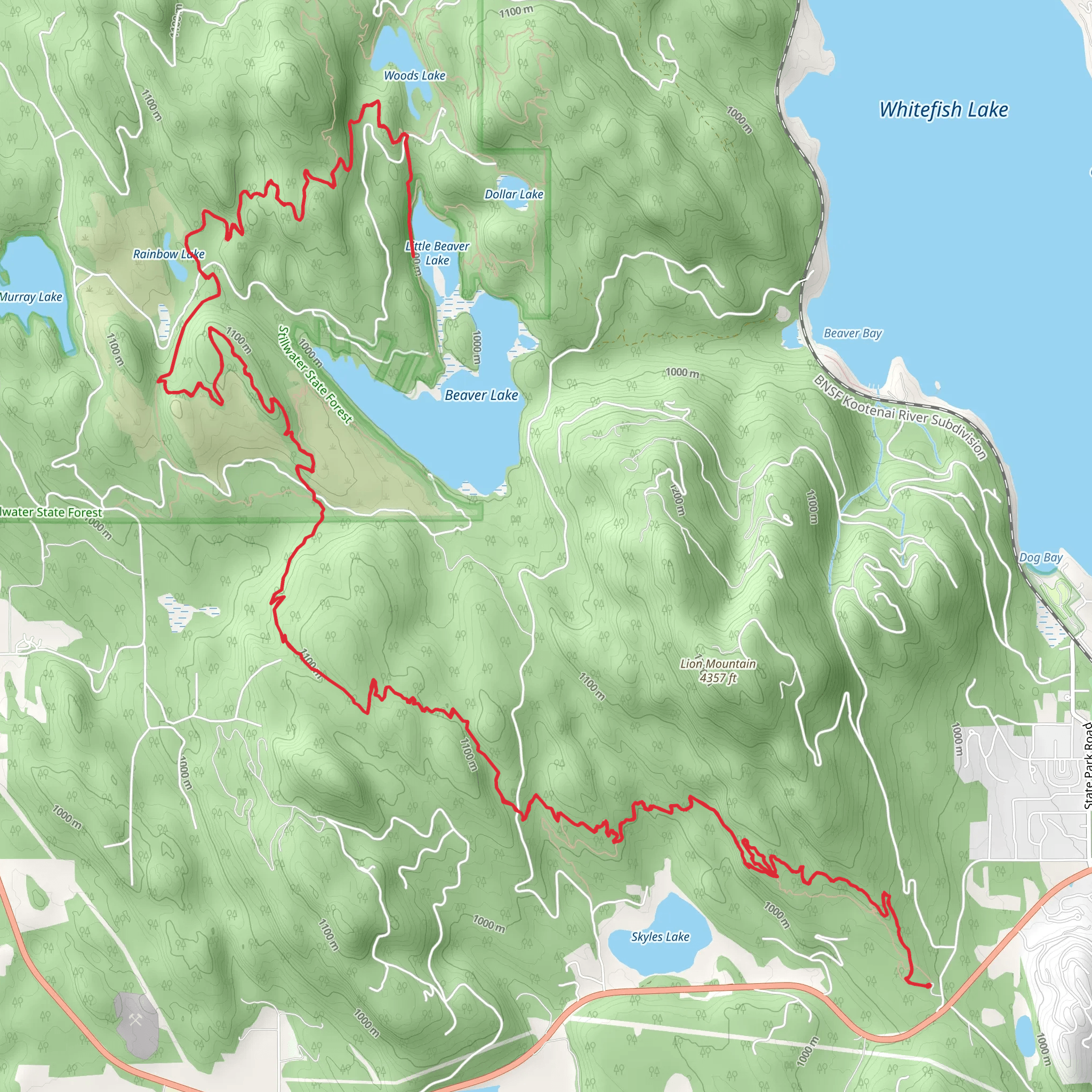 Little Beaver Lake and Rainbow Lake via Whitefish Trail mobile static map