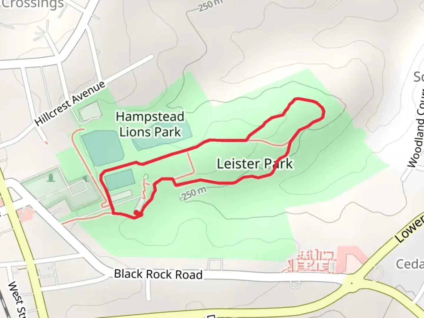 An image depicting the trail Leister Park Loop and its surrounding area.