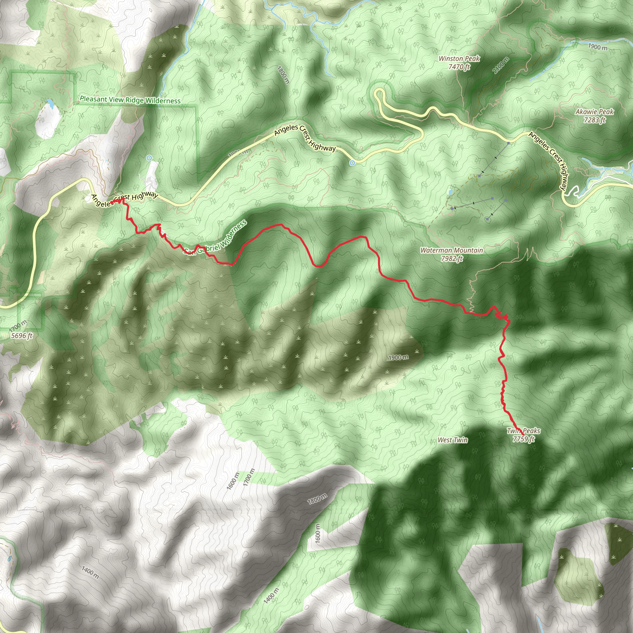 Twin Peaks from Three Points Trailhead mobile static map