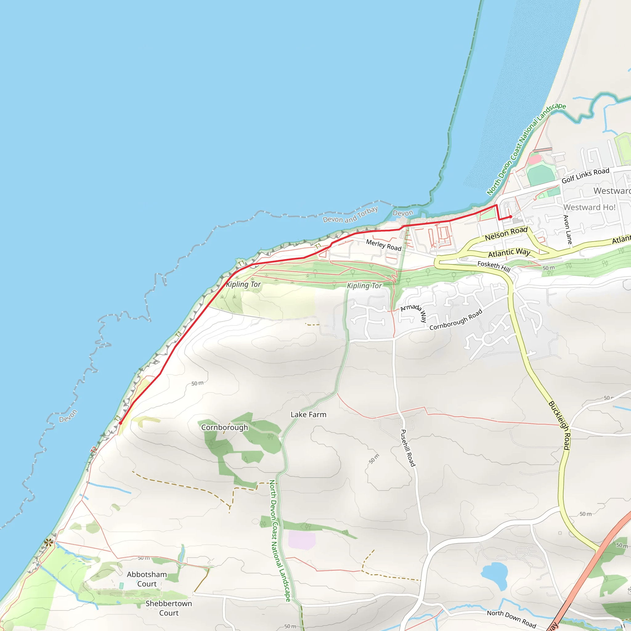 Westward Ho to Cornborough Cliffs Walk mobile static map