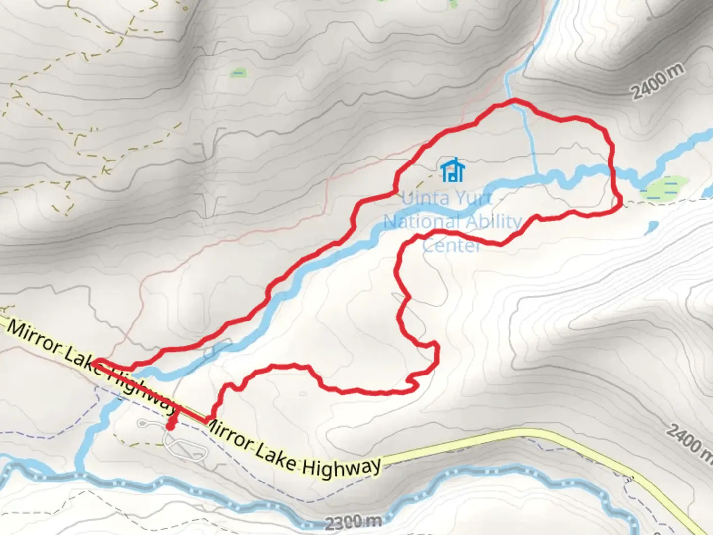 An image depicting the trail North Fork Provo River and North Fork Winter Trail and its surrounding area.