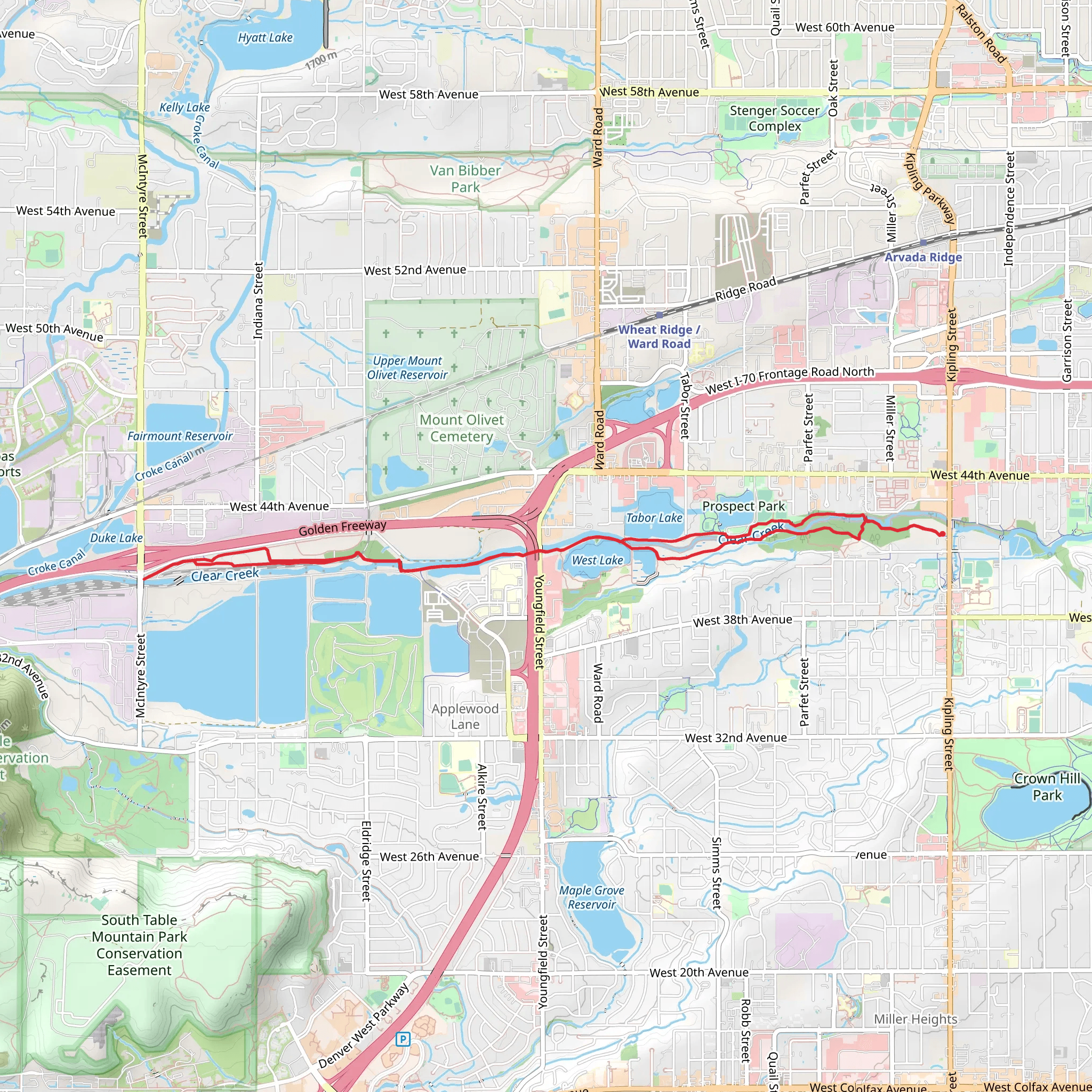 Clear Creek, Bass Lake and West Lake Loop Trail - Prospect Park mobile static map
