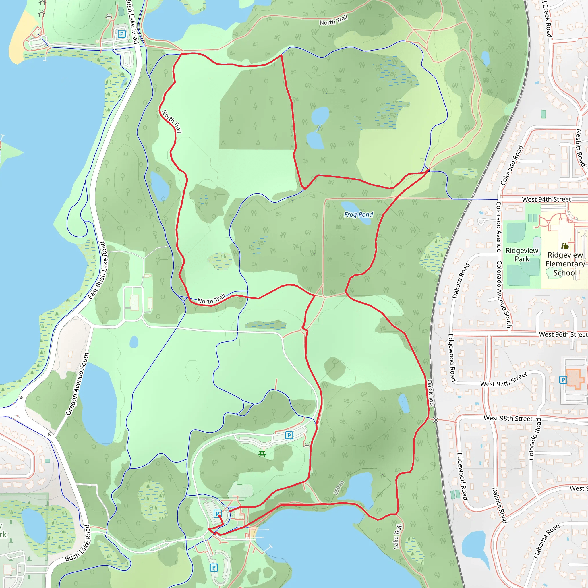 Hyland Lake via Oak Kbob and Hyland Lake Park Reserve Loop mobile static map