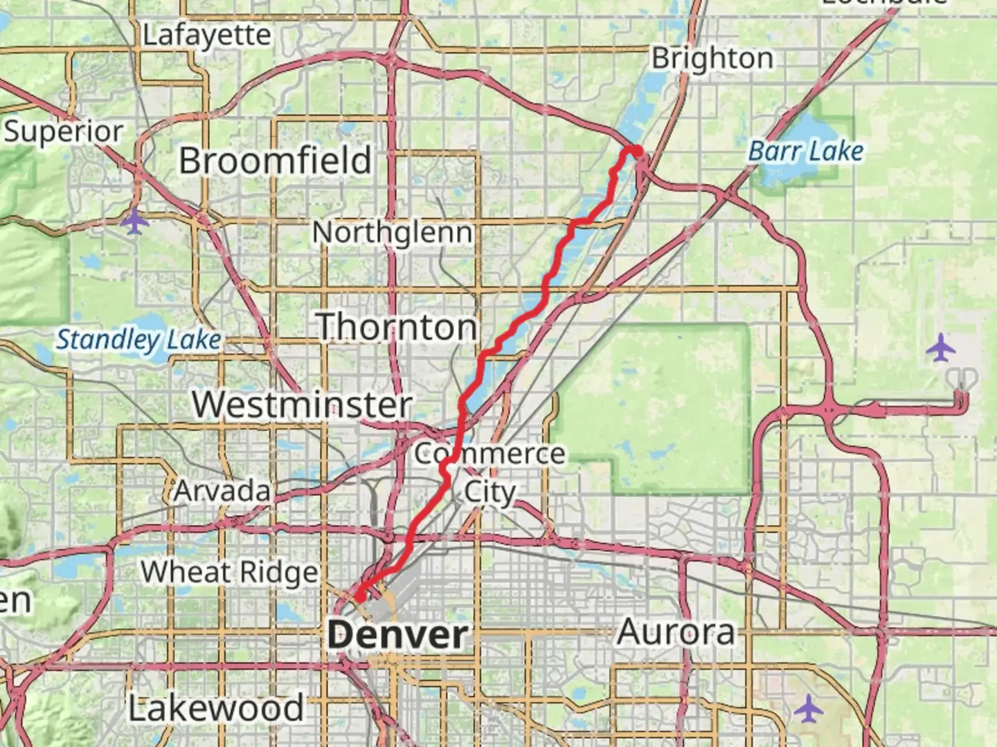 An image depicting the trail South Platte River Trail and its surrounding area.