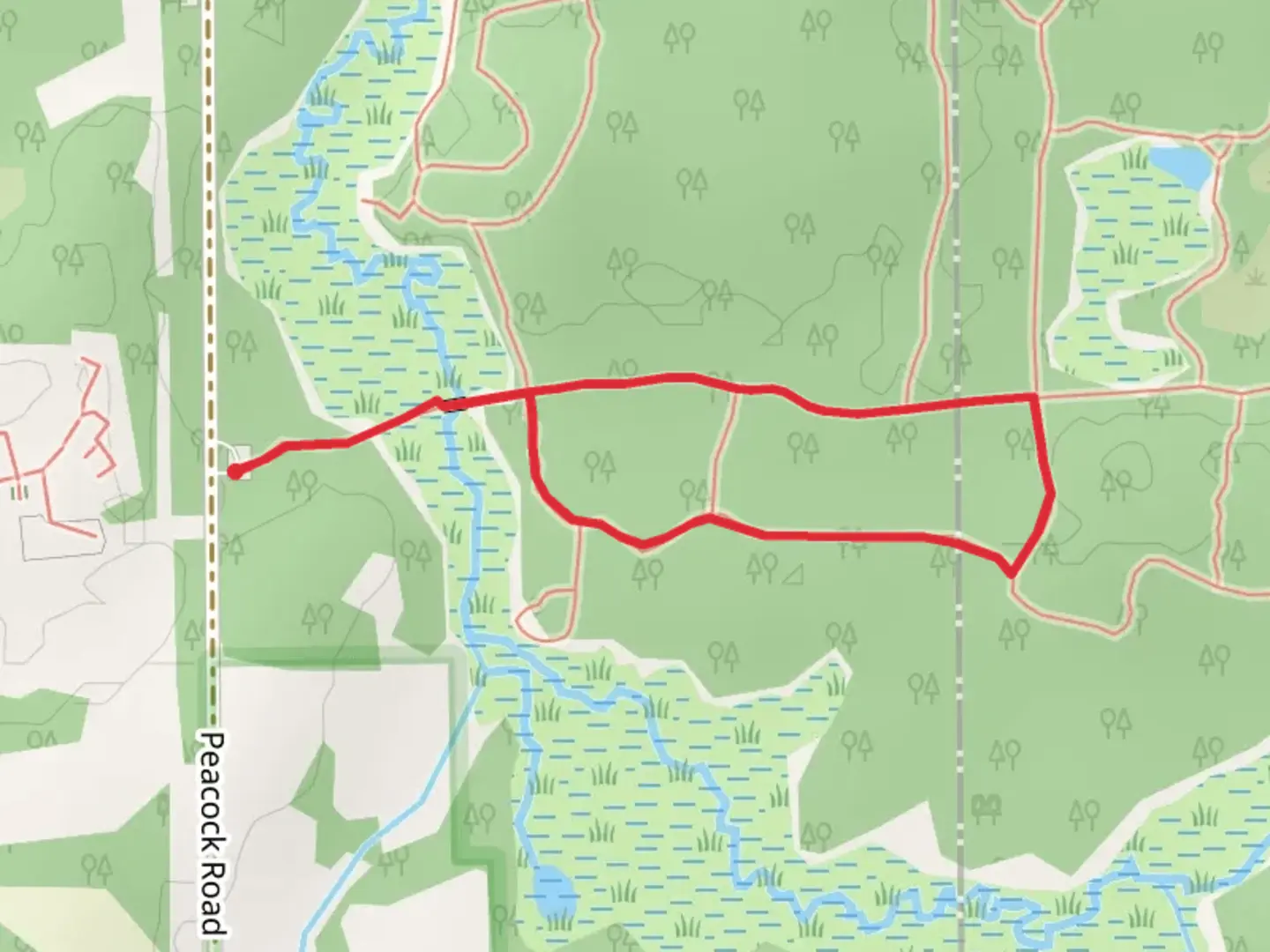 An image depicting the trail Peacock Road Loop and its surrounding area.
