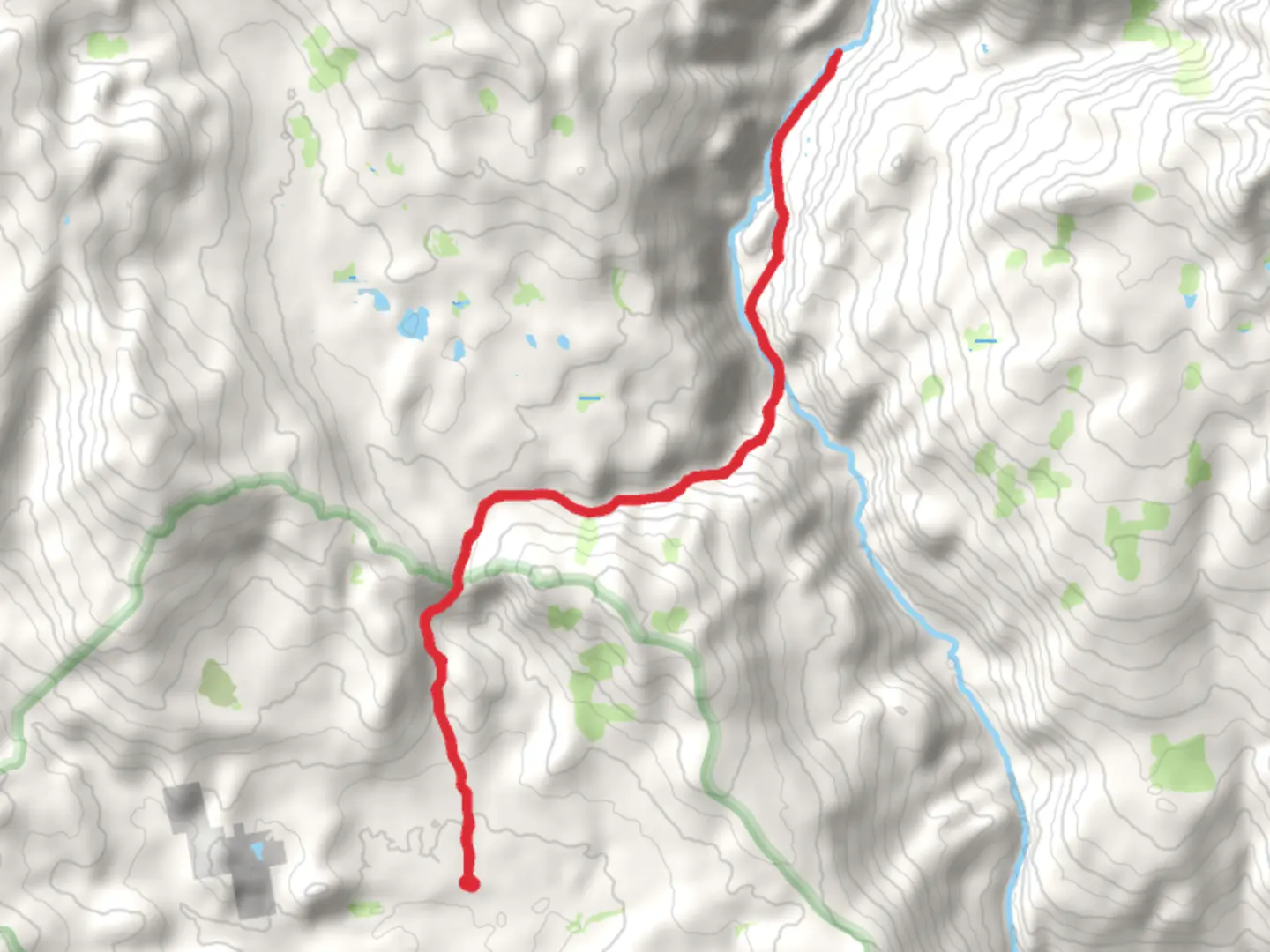 An image depicting the trail Cora Creek via Isberg Trail and its surrounding area.