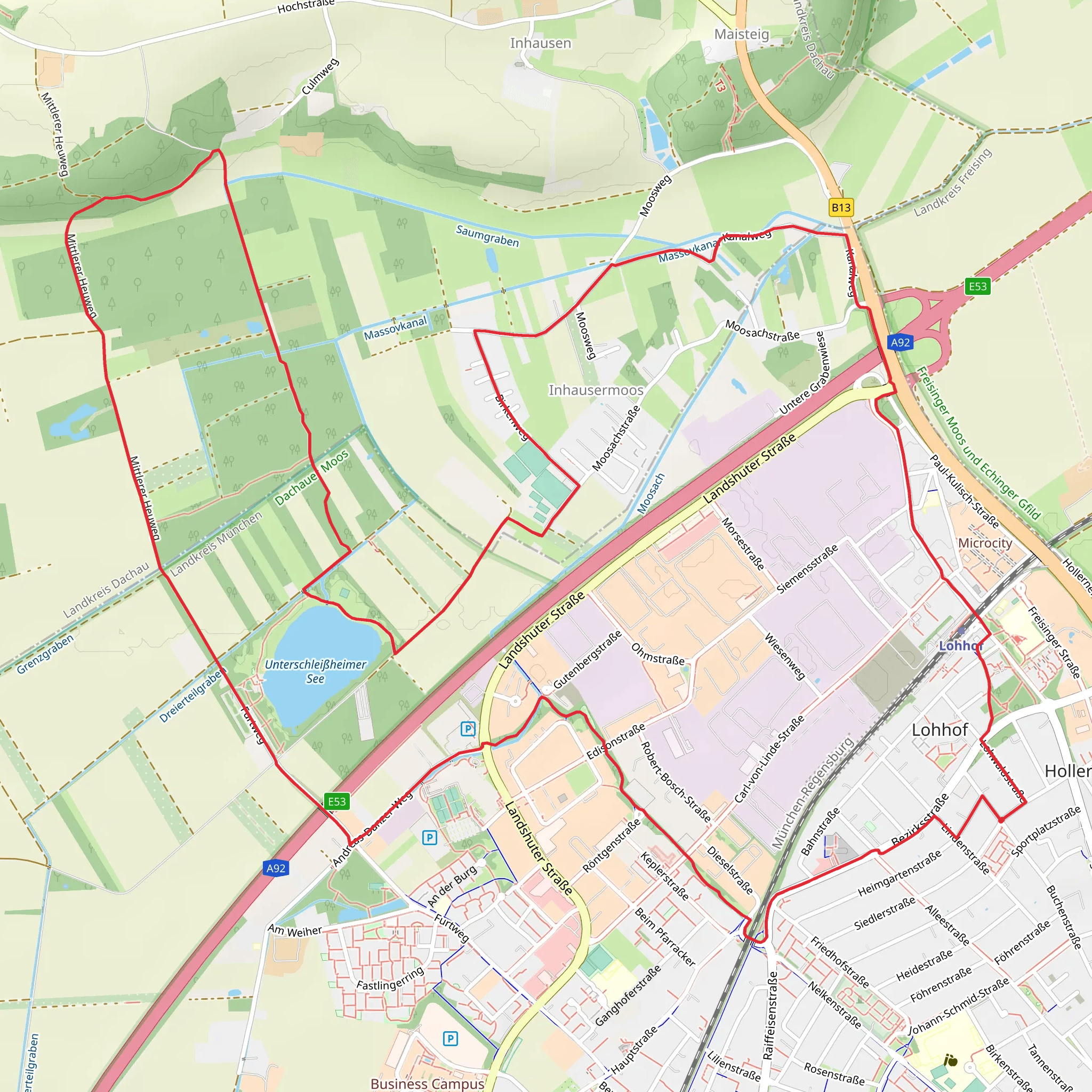 Unterschleißheimer See from Lohhof via MVV Wanderweg mobile static map