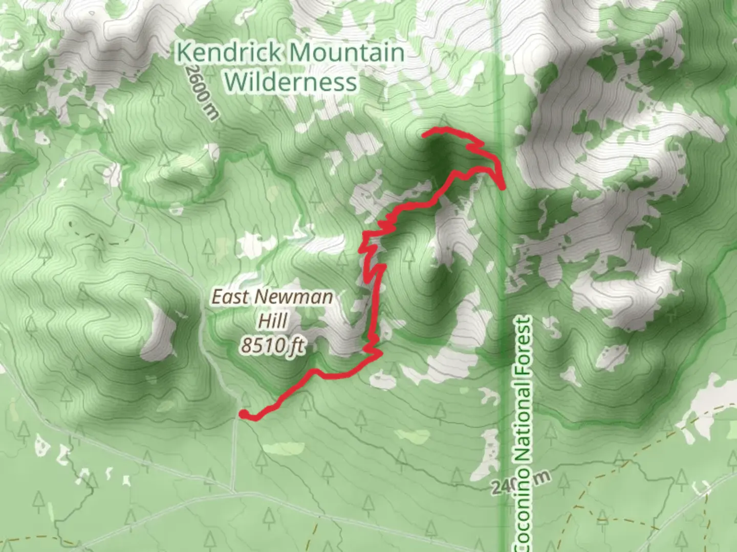 An image depicting the trail Kendrick Peak via Kendrick Trail and its surrounding area.