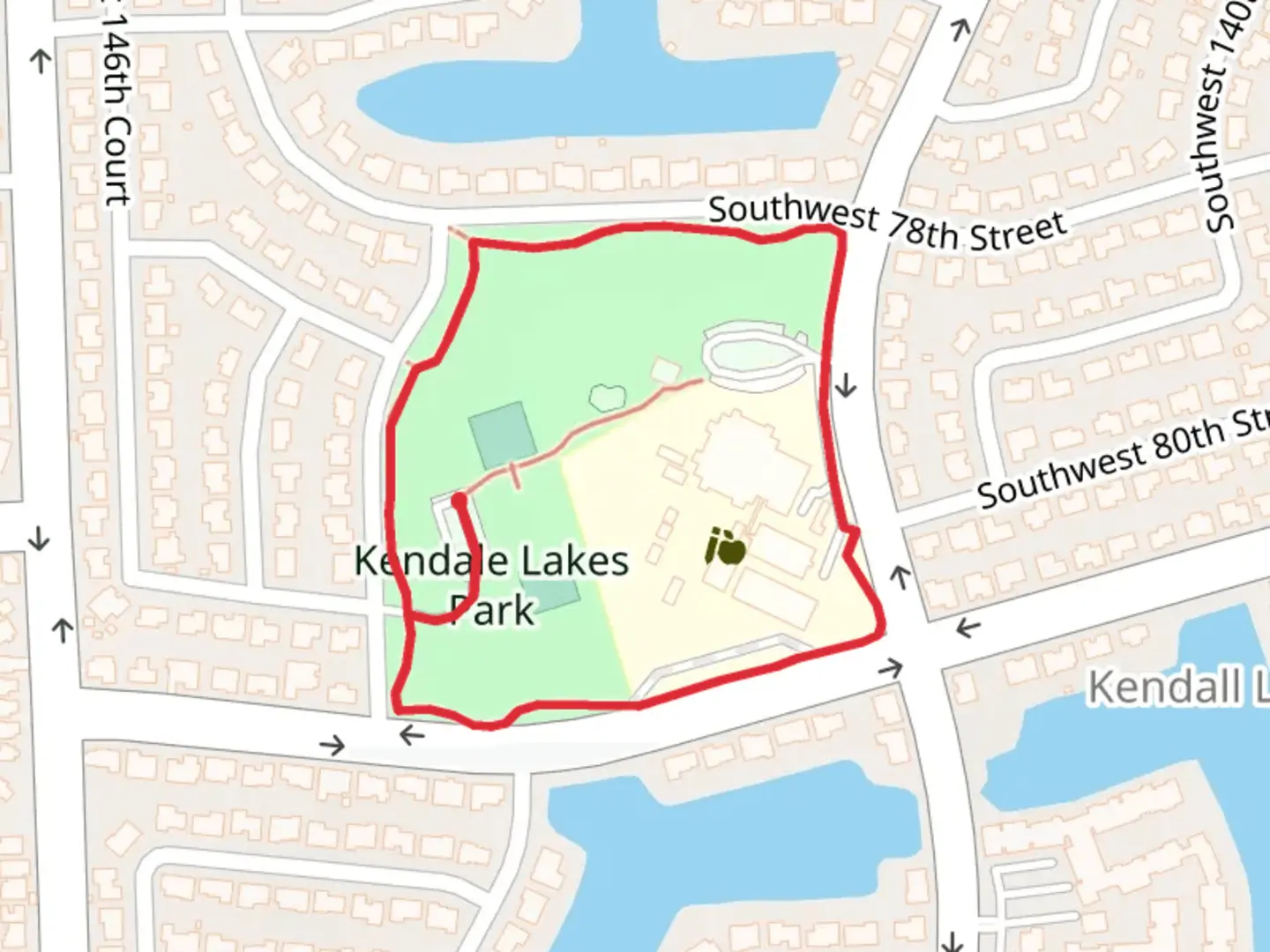An image depicting the trail Kendale Lakes Park Loop and its surrounding area.