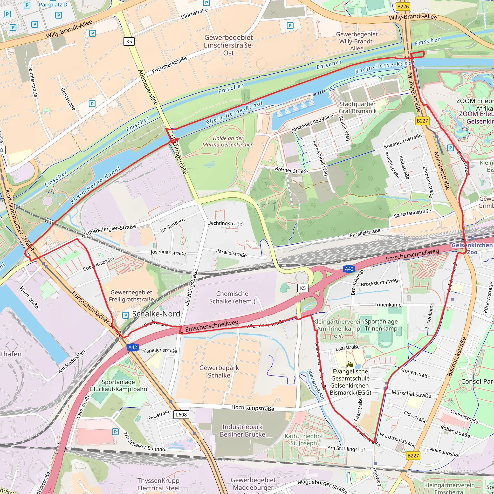 Rhein Herne Kanal via Bismarck Rundweg Dreieck and Emscherparkweg XE mobile static map