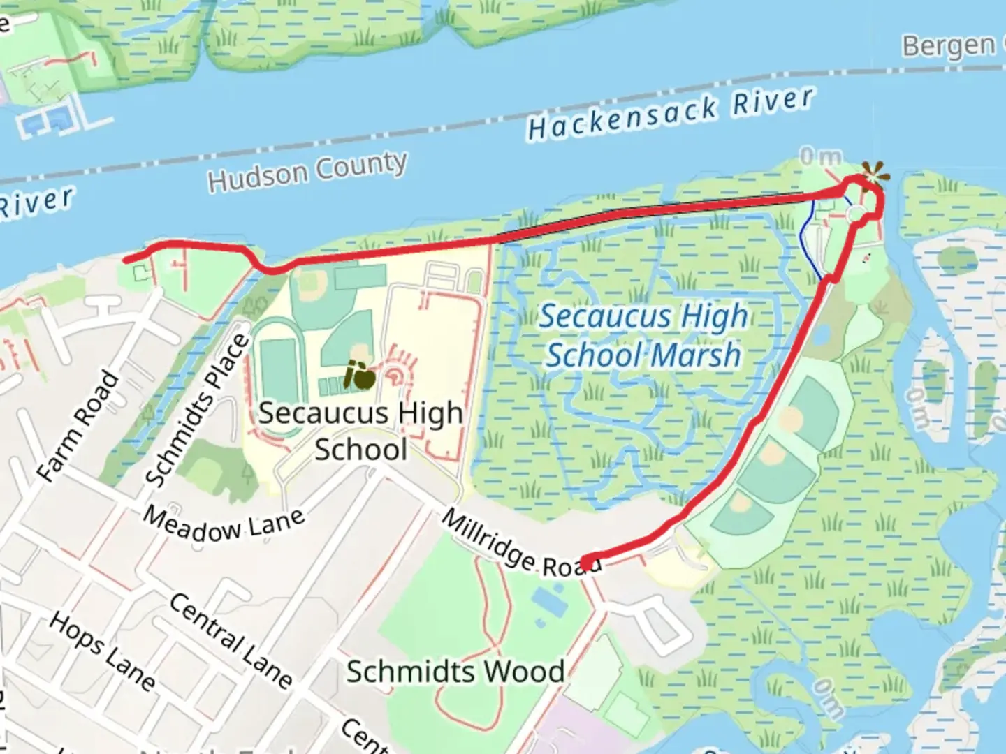 An image depicting the trail Secaucus Greenway and its surrounding area.