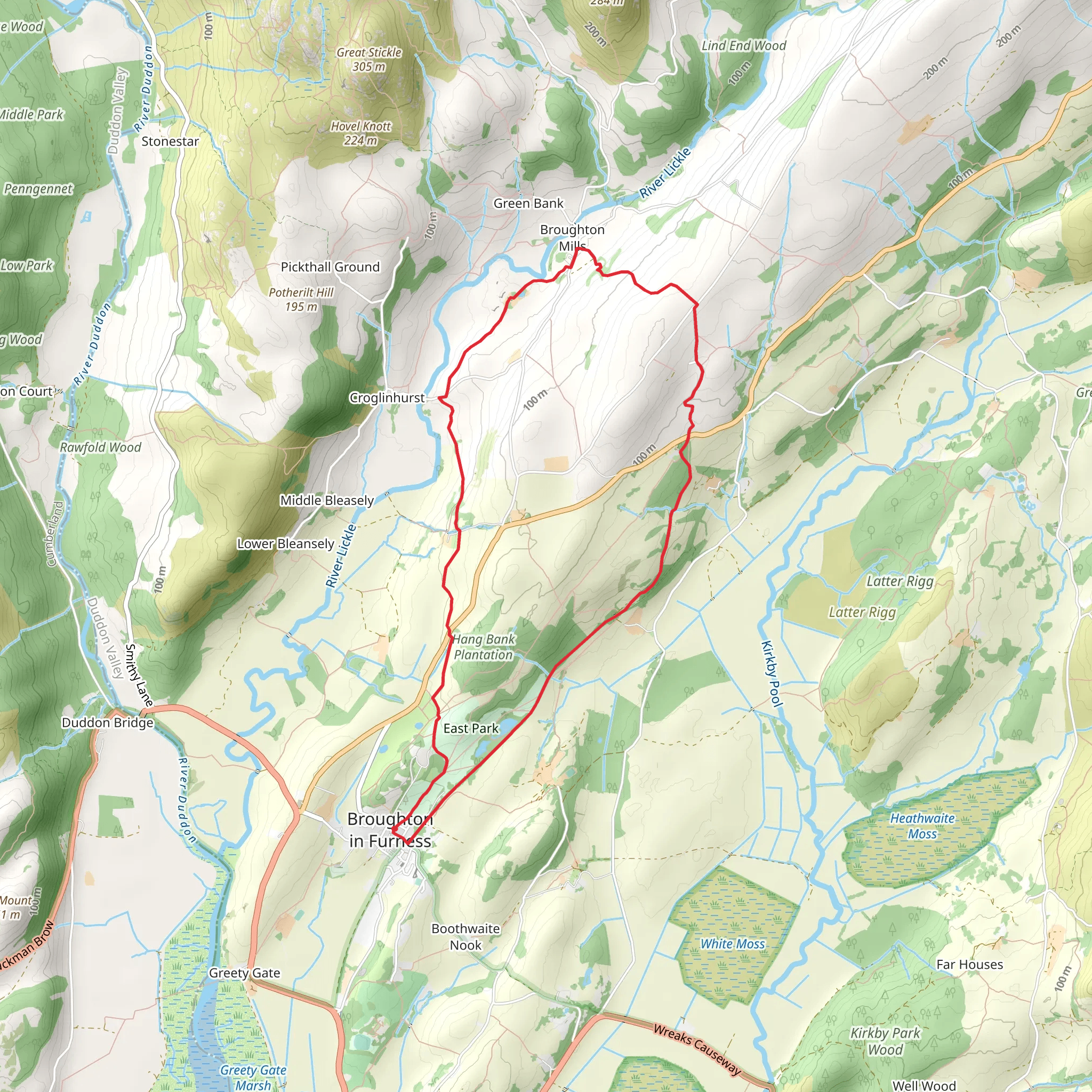 Broughton-in-Furness to Broughton Mills Loop mobile static map