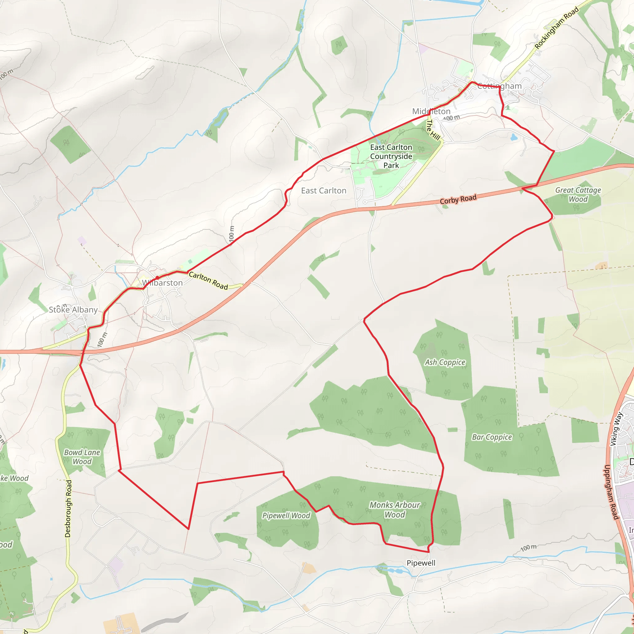 Monks Arbour Wood and Stoke Albany Country Park Loop mobile static map