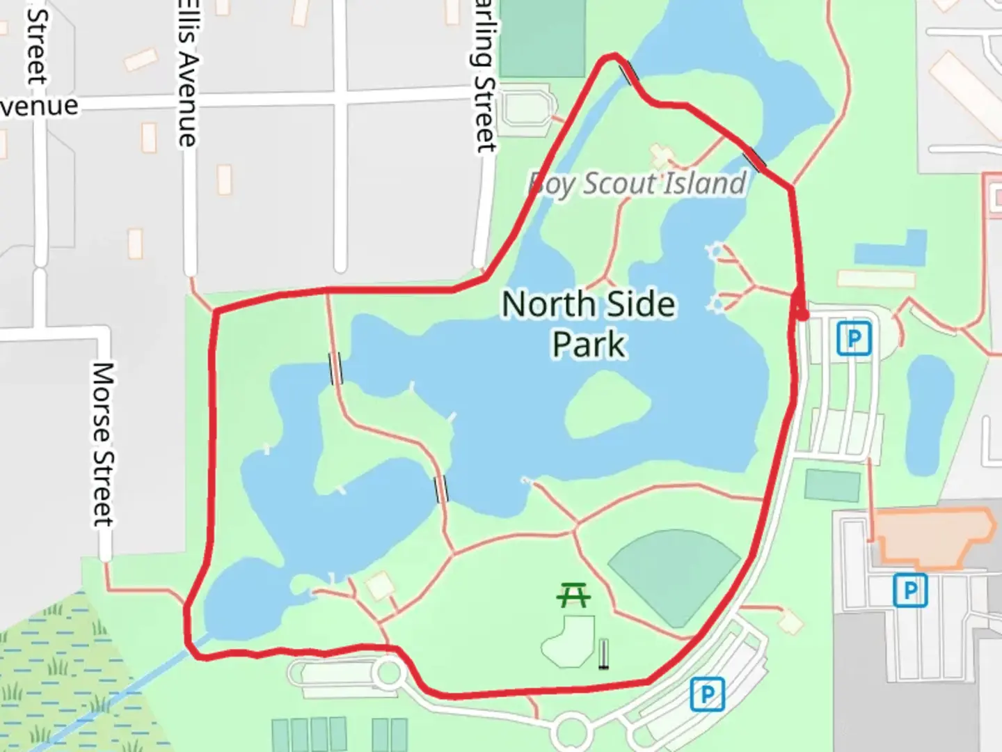An image depicting the trail Northside Lake Loop and its surrounding area.
