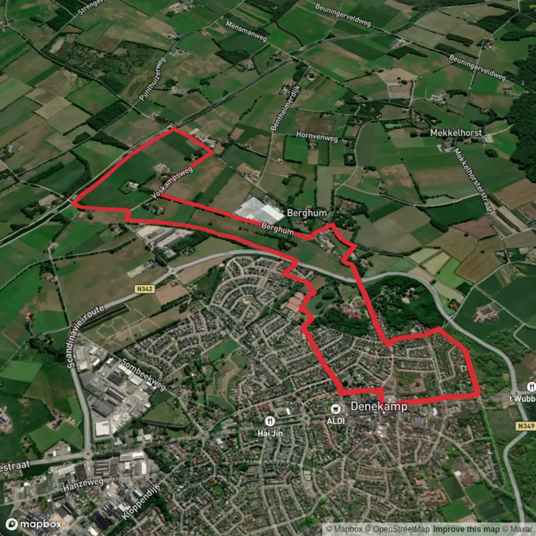 An image depicting the trail T Goor via Meester Muldersstraat and Berghumerstraat and its surrounding area.