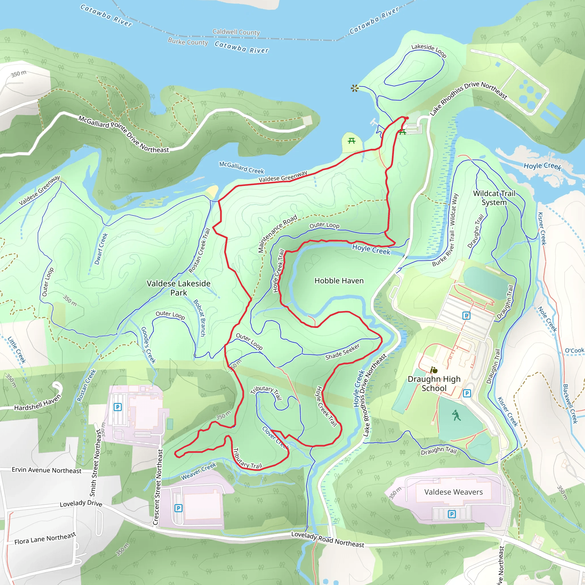 Valdese Greenway, Tributary and Hoyle Creek Loop Trail mobile static map