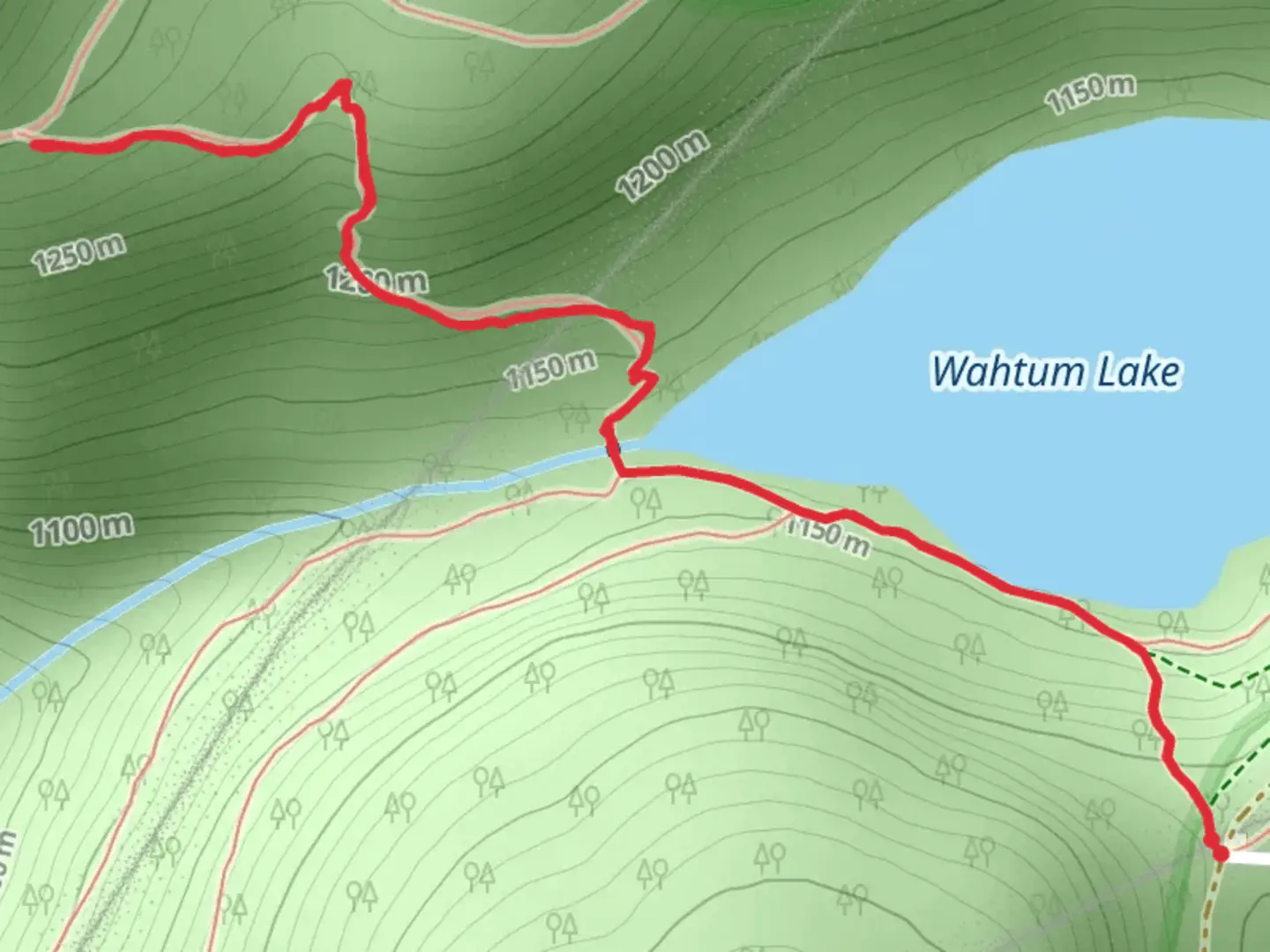 An image depicting the trail Chinidere Cutoff via Wahtum Express Trail and its surrounding area.