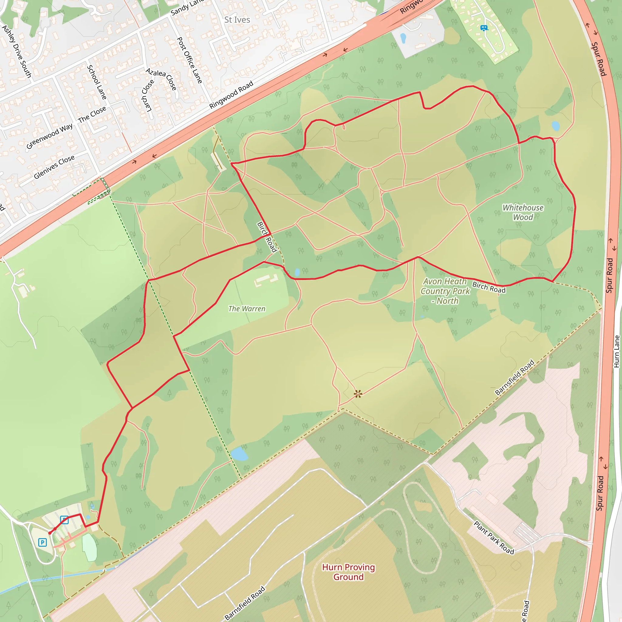 Avon Heath Country Park Loop mobile static map