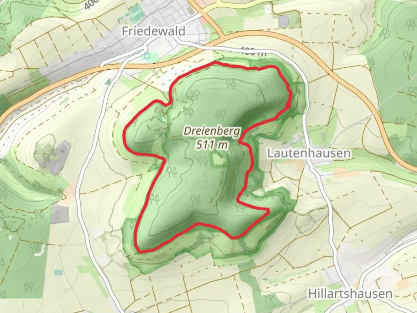 An image depicting the trail Dreienberg Loop - Lautenhausen and its surrounding area.