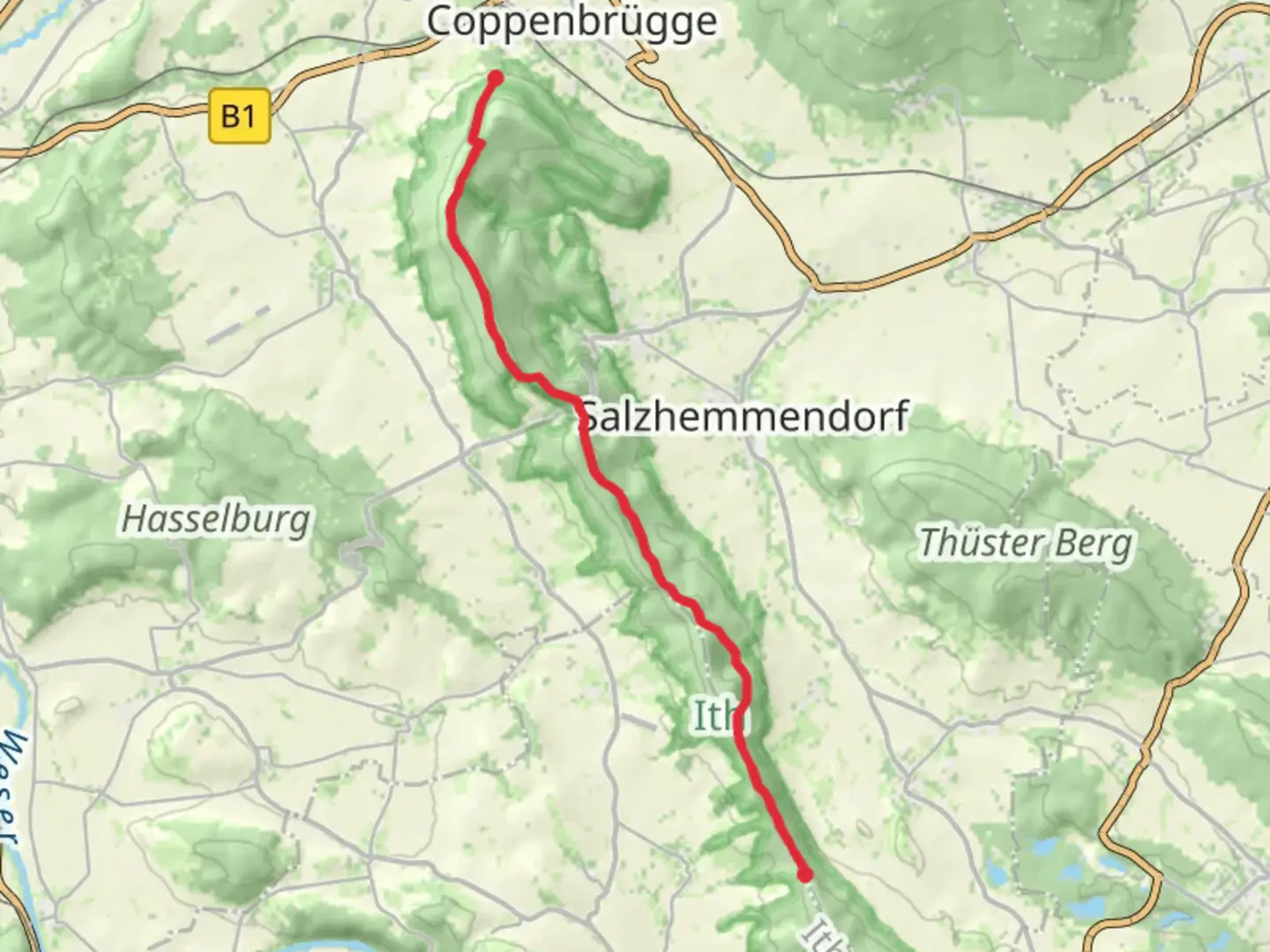 An image depicting the trail Coppenbrugge to Dohnser Wald Walk and its surrounding area.