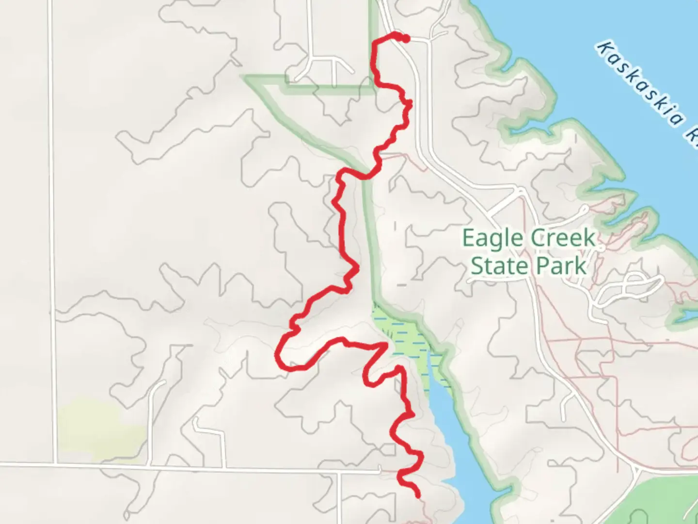 An image depicting the trail Laskakia River via Chief Illini Trail and its surrounding area.
