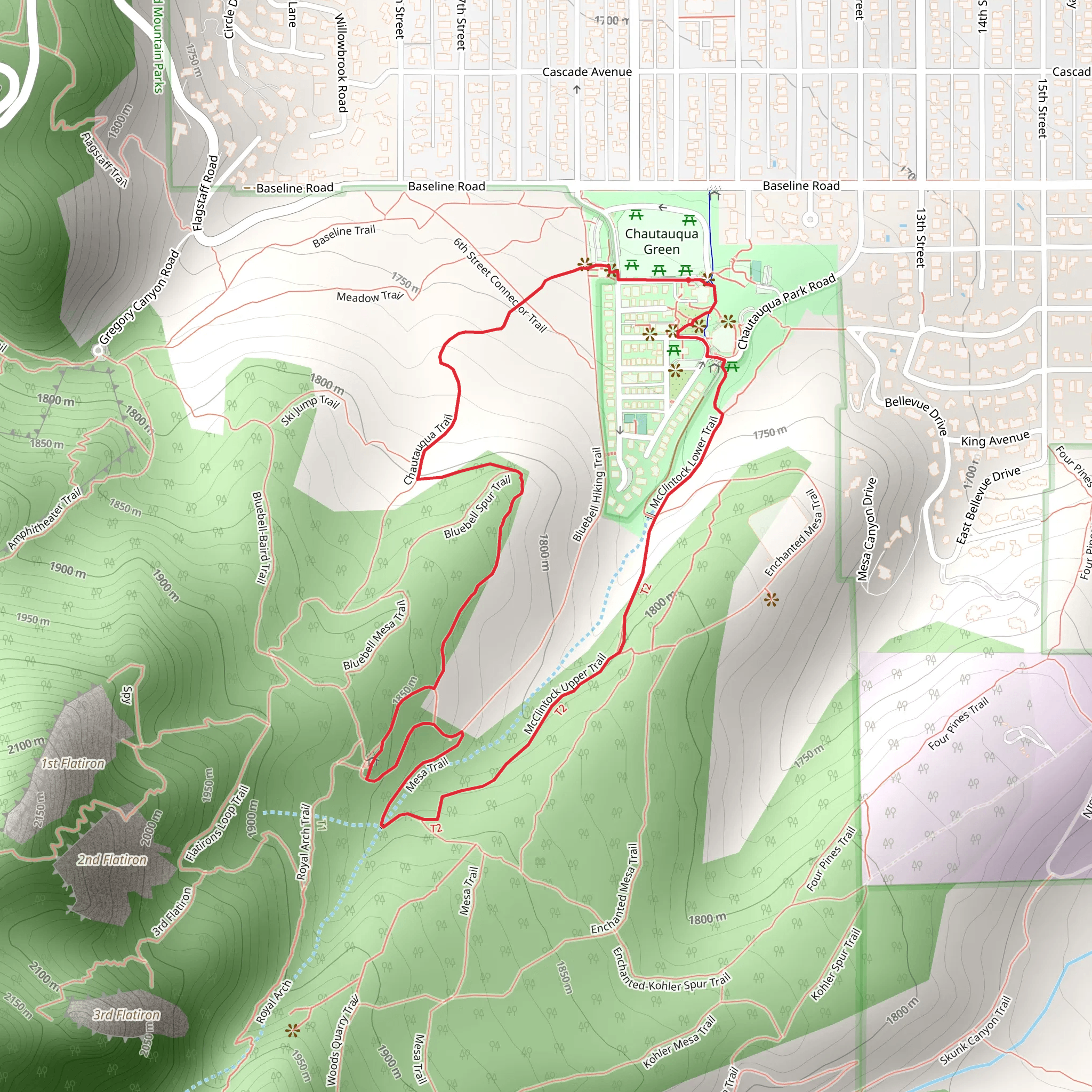 McClintock Upper, Bluebell Road and Chautauqua Loop Trail mobile static map