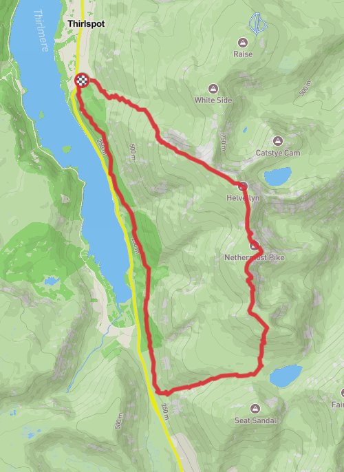 A map preview of the recording Helvellyn circular from Swirls Car Park  (10.3 miles).
