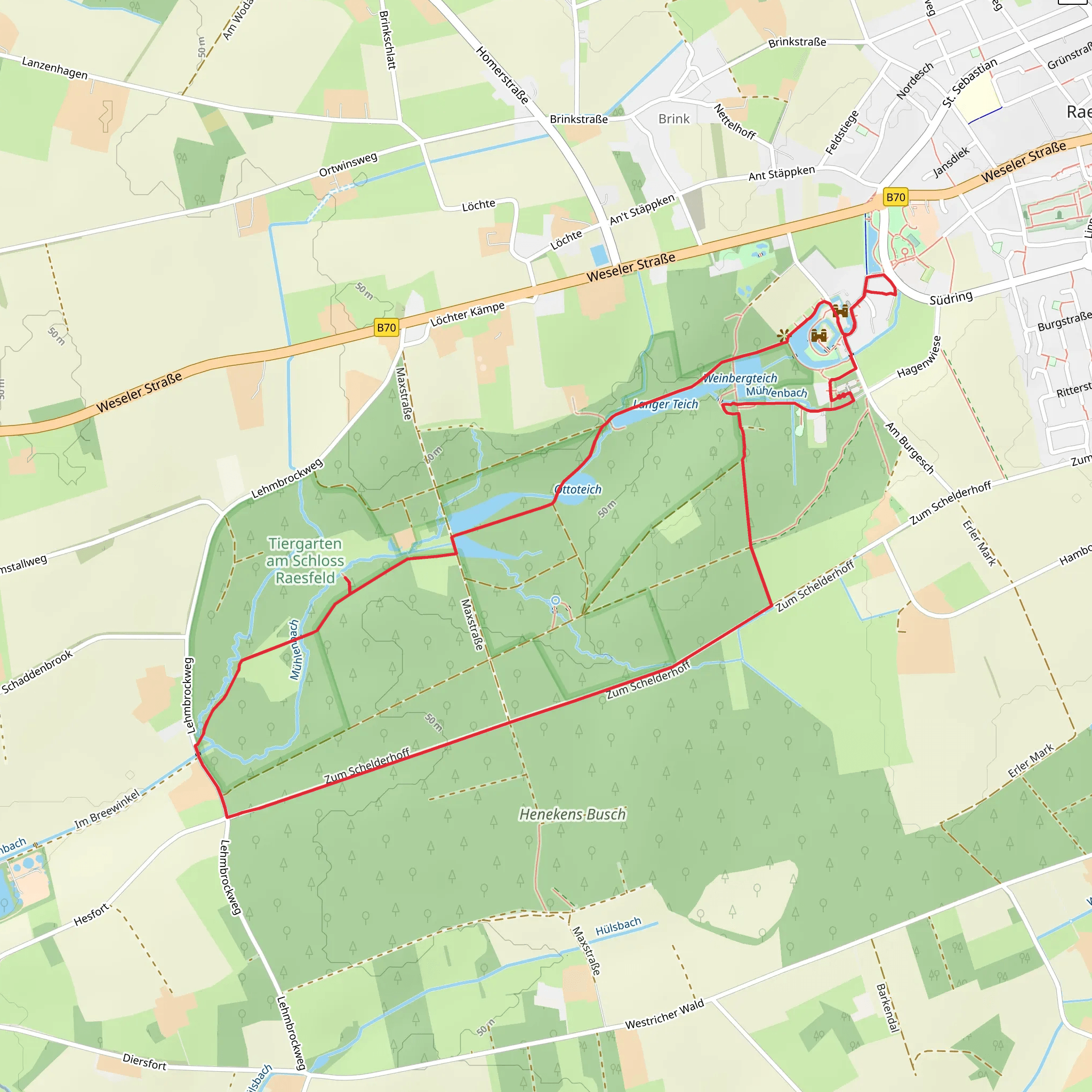 Großer Teich and Weinbergteich via Zum Schelderhoff and Tiergarten mobile static map