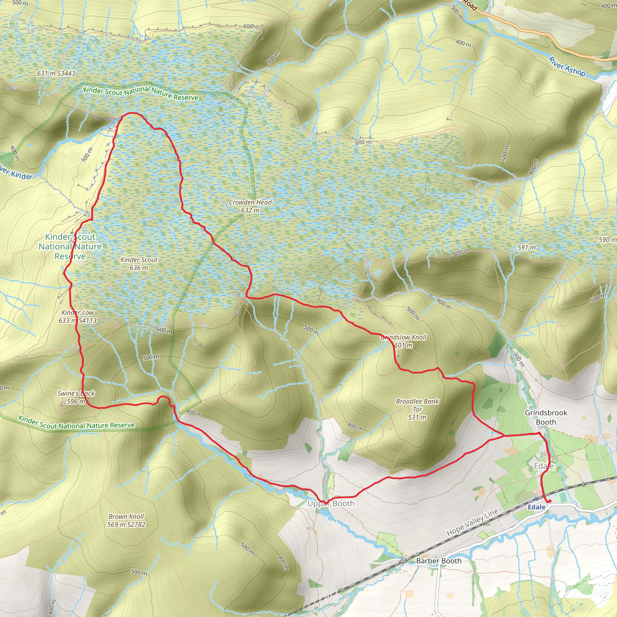 Kinder Low, Kinder Downfall and Grindslow Knoll Loop mobile static map