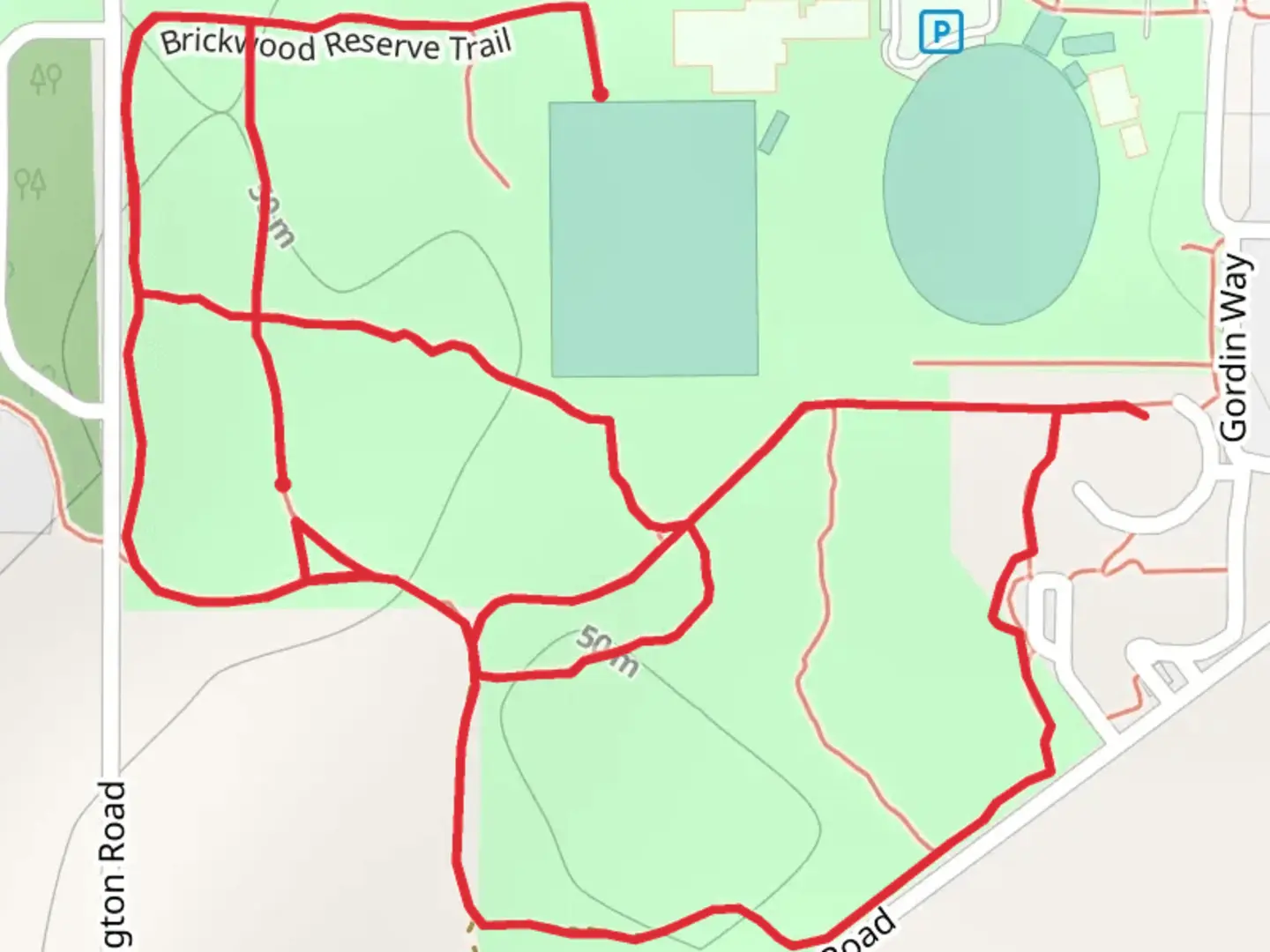 An image depicting the trail Brickwood Reserve Trail and its surrounding area.
