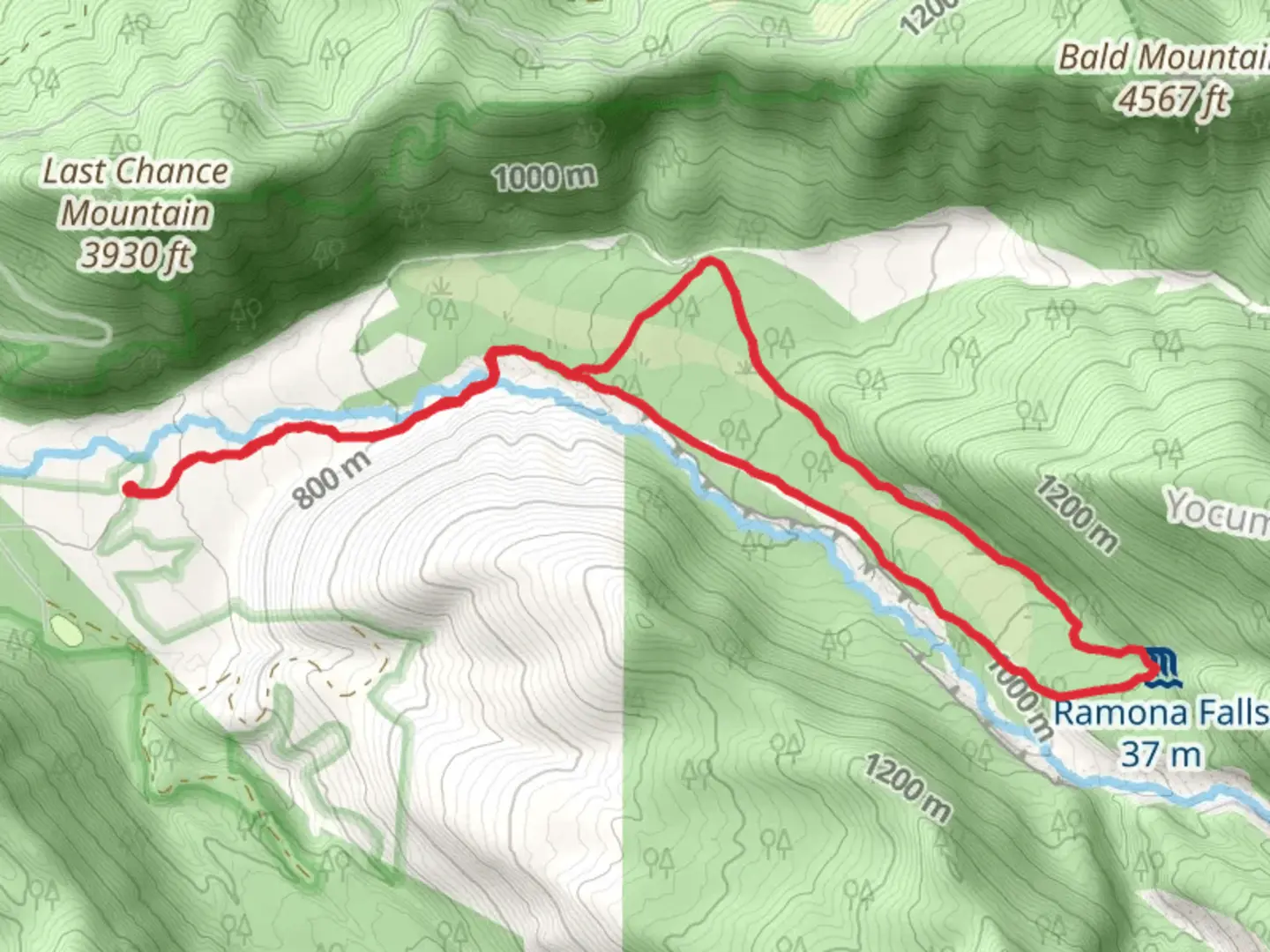 An image depicting the trail Ramona Falls Trail 797 and PCT 2000 Loop and its surrounding area.