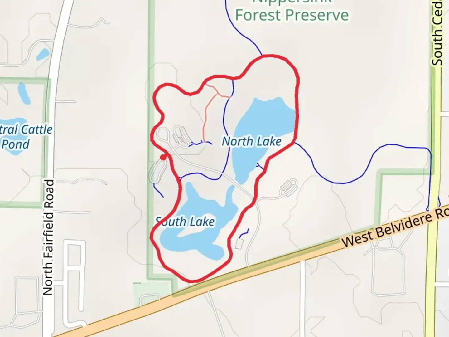 An image depicting the trail Nippersink Lake Loop and its surrounding area.