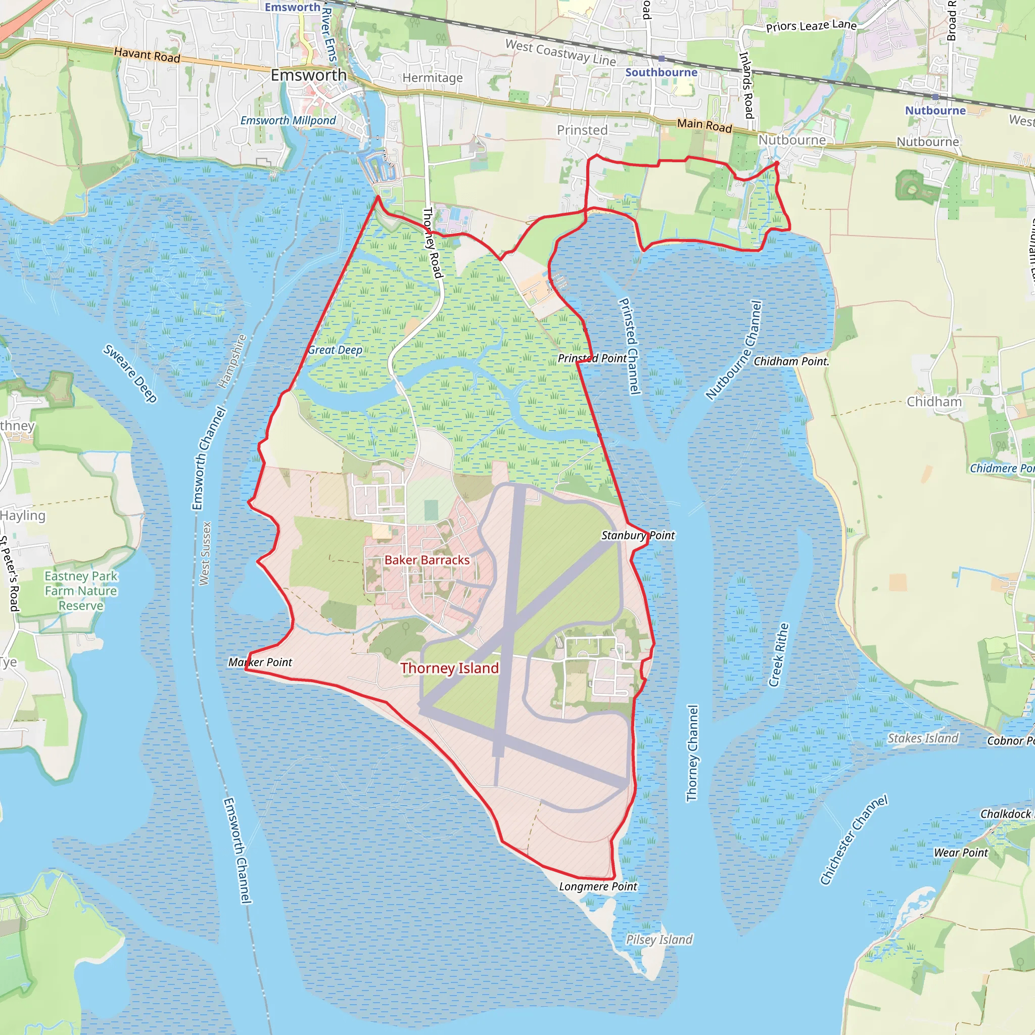 Thorney Island Loop from Nutbourne mobile static map