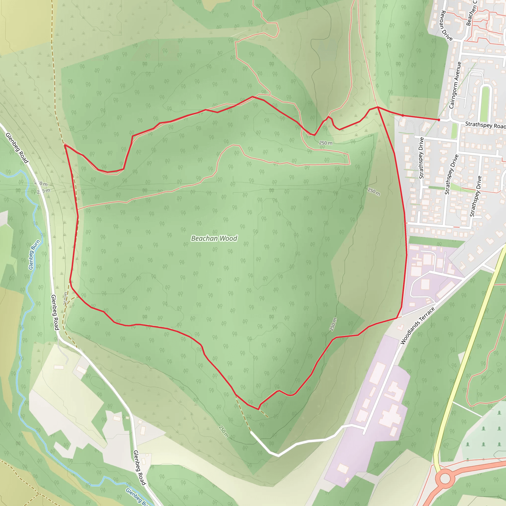 Grantown on Spey Paths - Beachen Orange Trail mobile static map