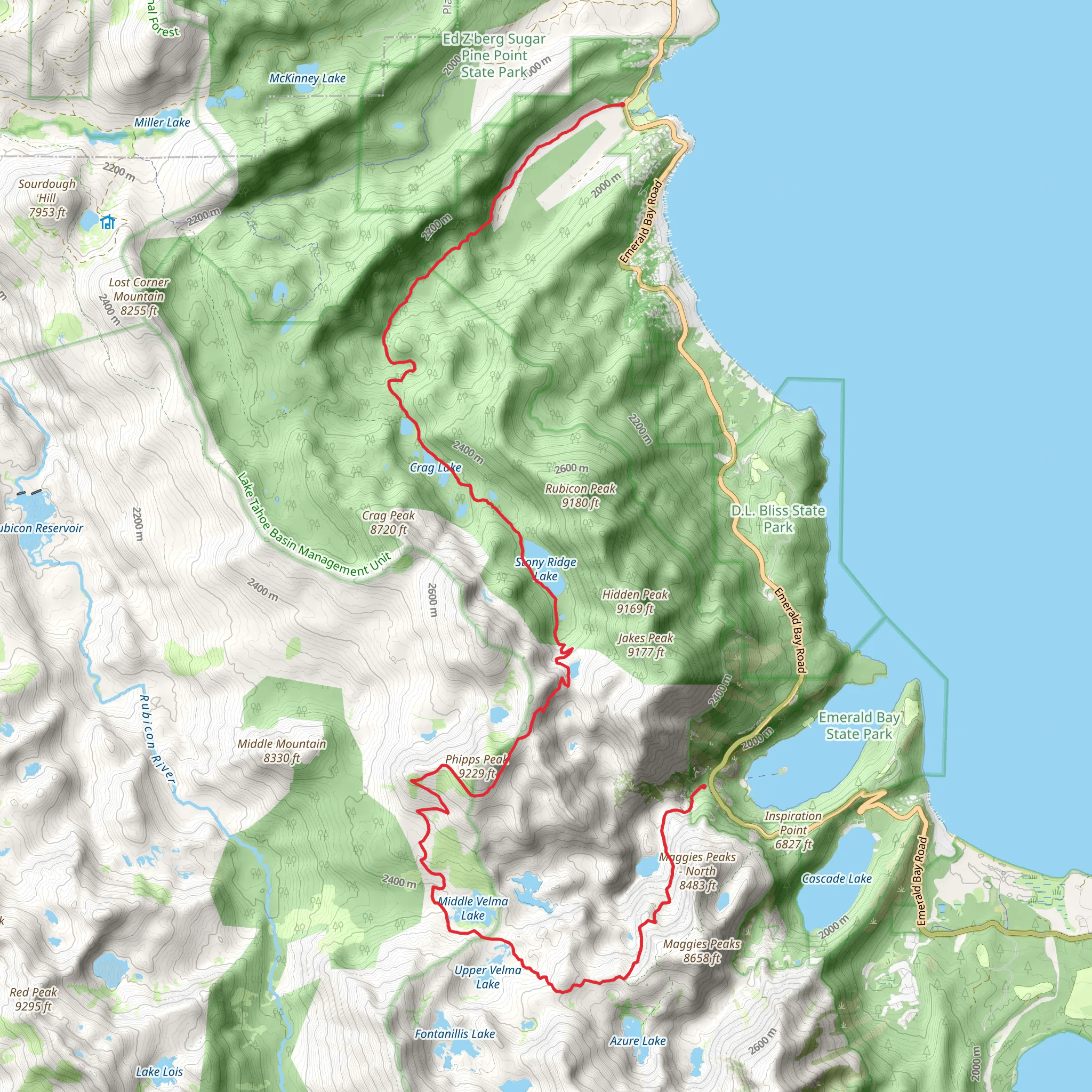 Meeks Creek North, Tahoe Yosemite and Eagle Falls Trail mobile static map