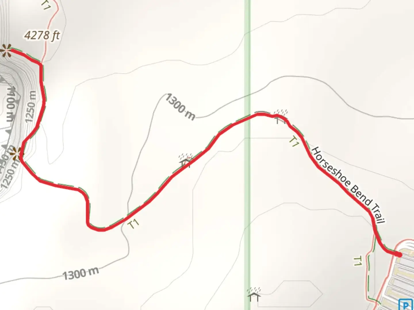 An image depicting the trail Horseshoe Bend Trail and its surrounding area.