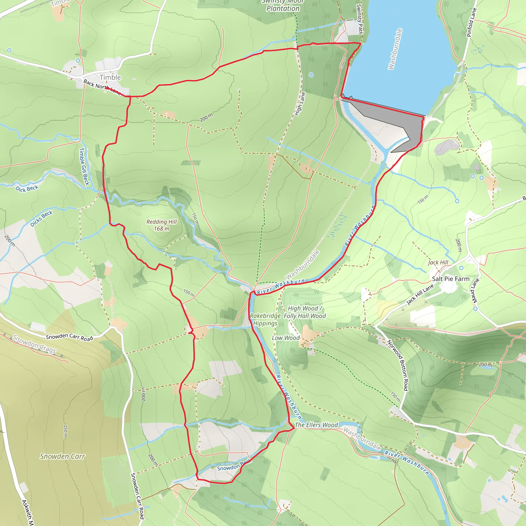 Timble - River Washburn and Swinsty Reservoir mobile static map