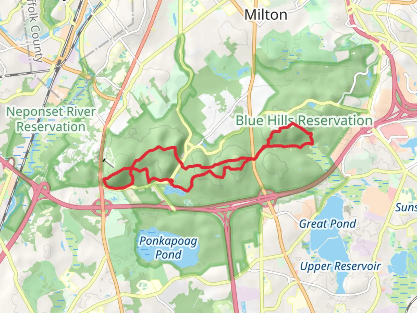 An image depicting the trail Houghton Hill, Breeze Hill, Hancock Hill and Fenno Peak Loop and its surrounding area.
