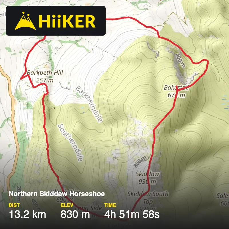 A map preview of the recording Northern Skiddaw Horseshoe.