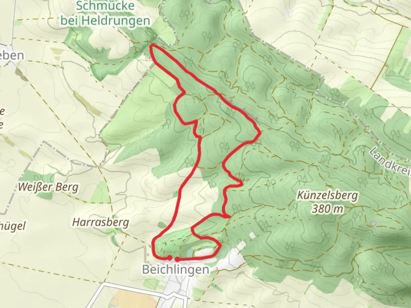 An image depicting the trail Rundweg Beichlinger Scchmuecke and its surrounding area.