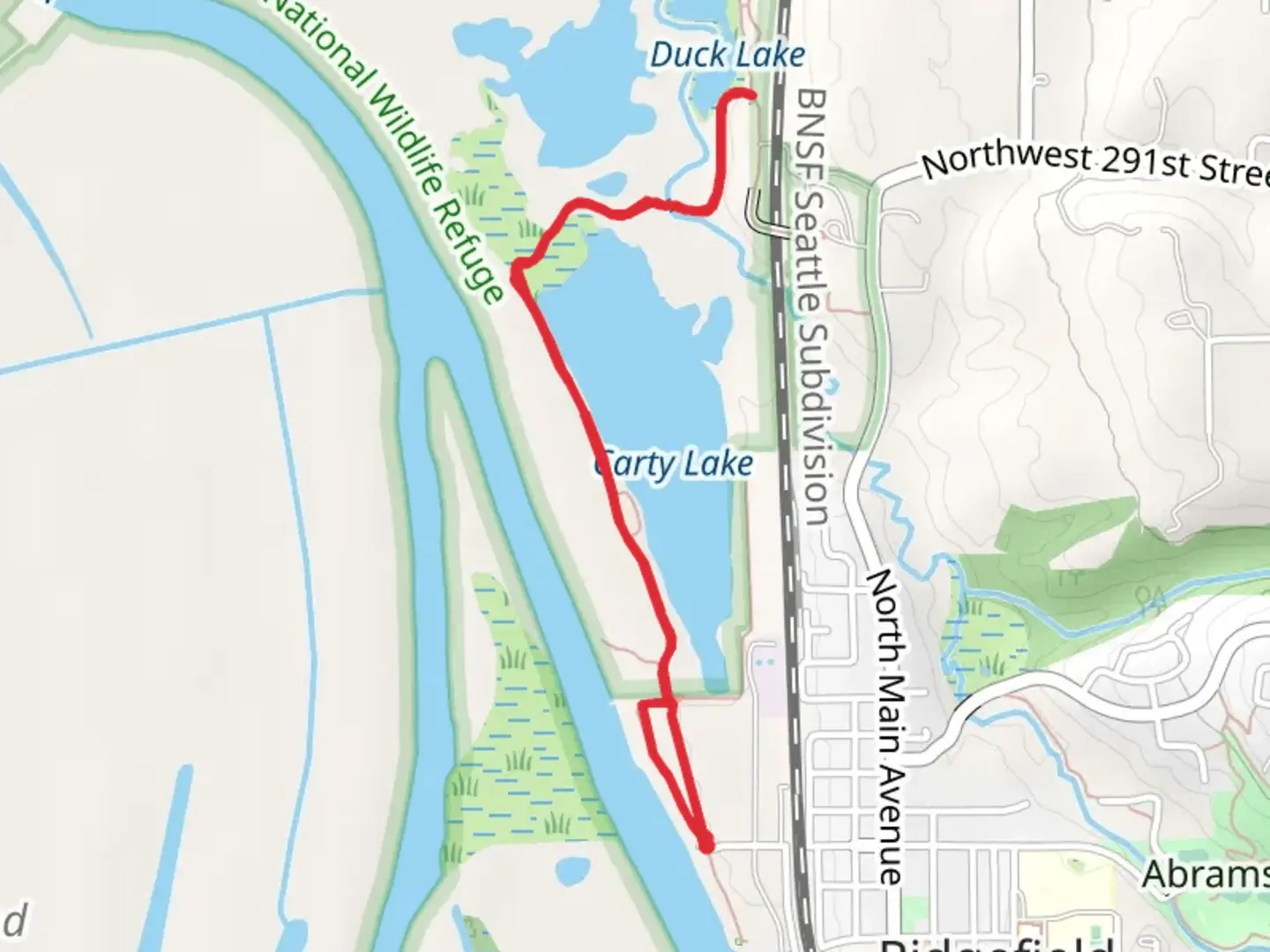 An image depicting the trail Carty Lake and Duck Lake and its surrounding area.