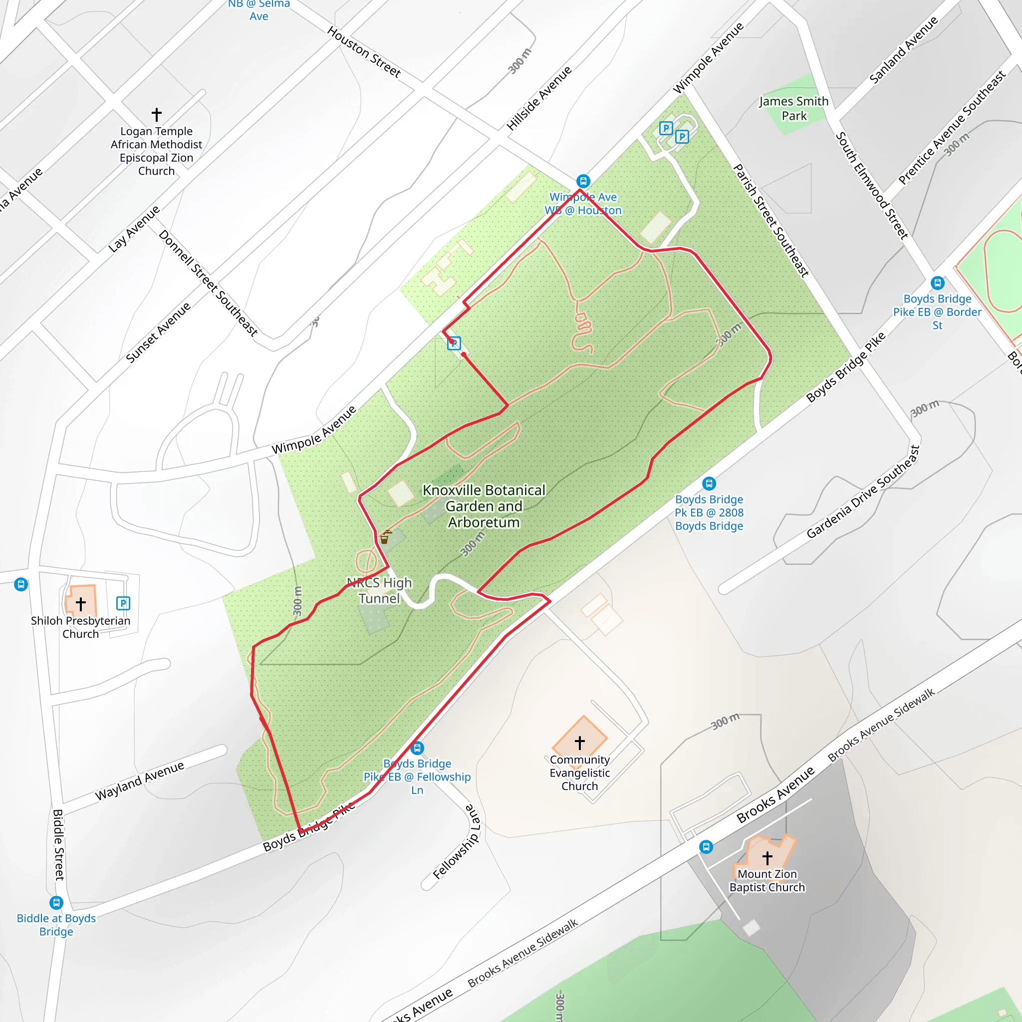 Knoxville Botanical Garden and Arboretum Loop mobile static map