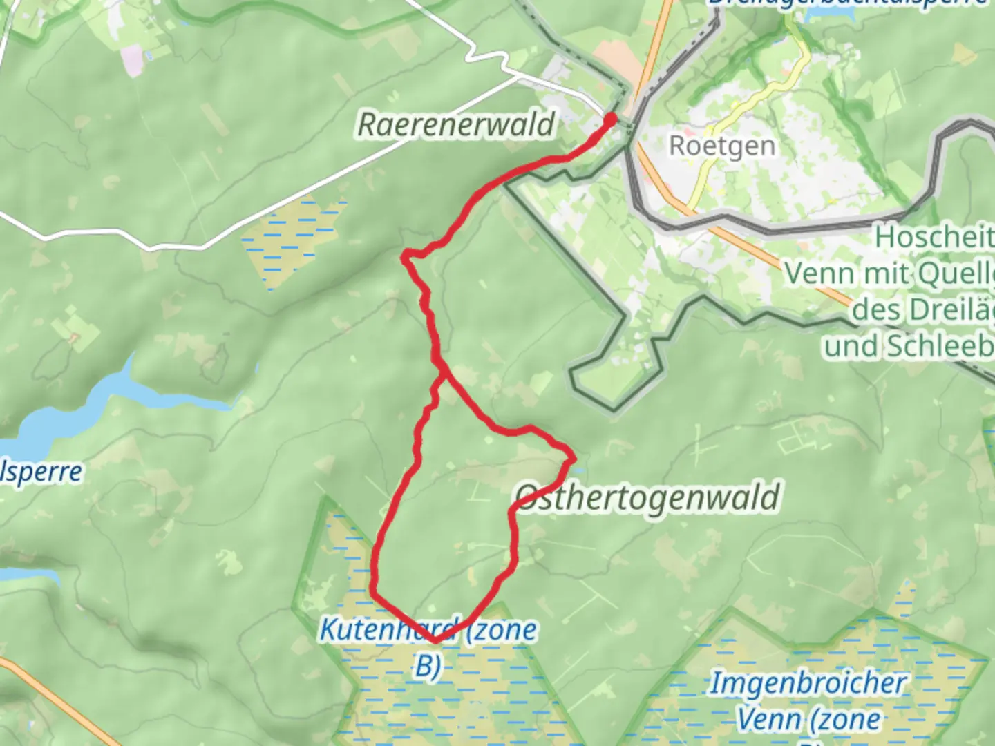 An image depicting the trail Osthertogenwald Loop - Petergensfeld and its surrounding area.