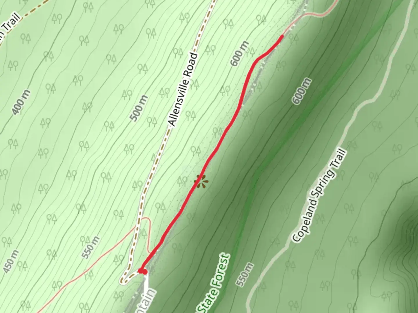 An image depicting the trail Allensville Road and its surrounding area.